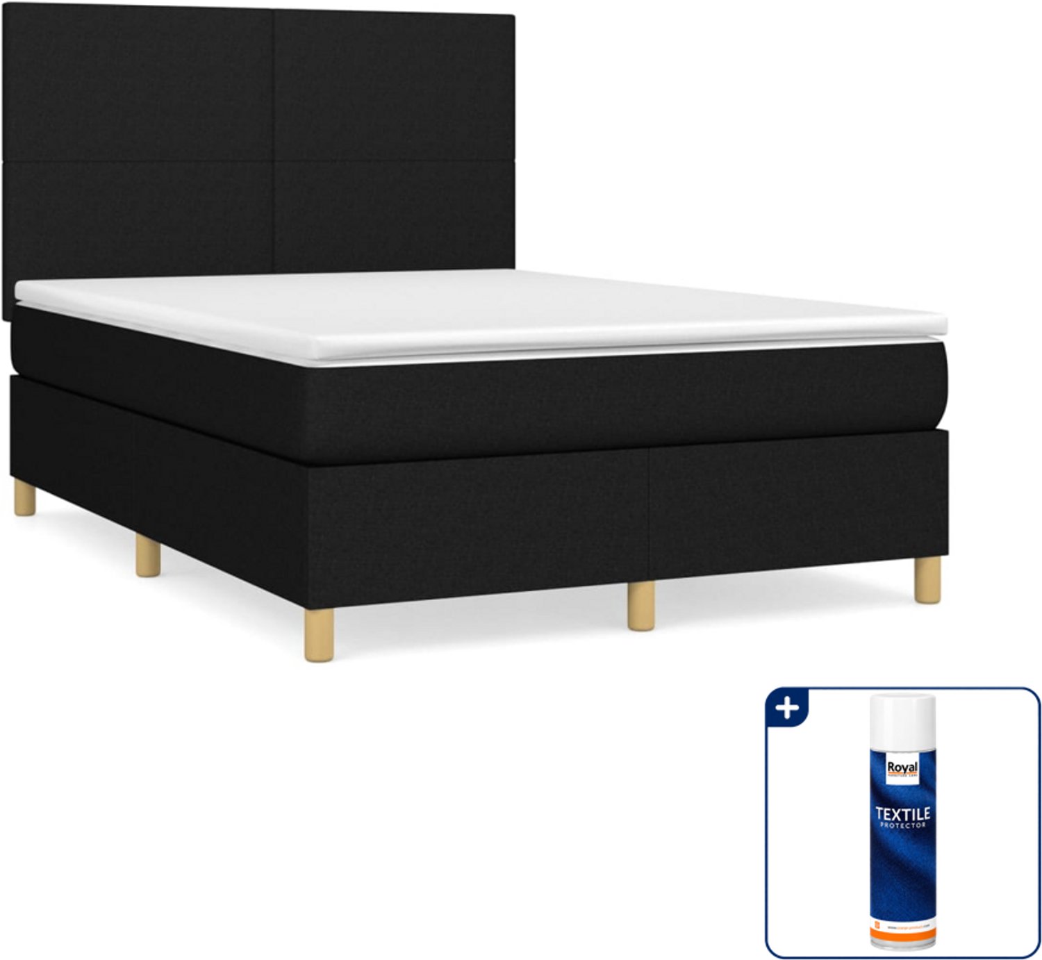 vidaXL Boxspring Small double - 140 x 200 cm - zwart - Inclusief textielbeschermer 500 ml