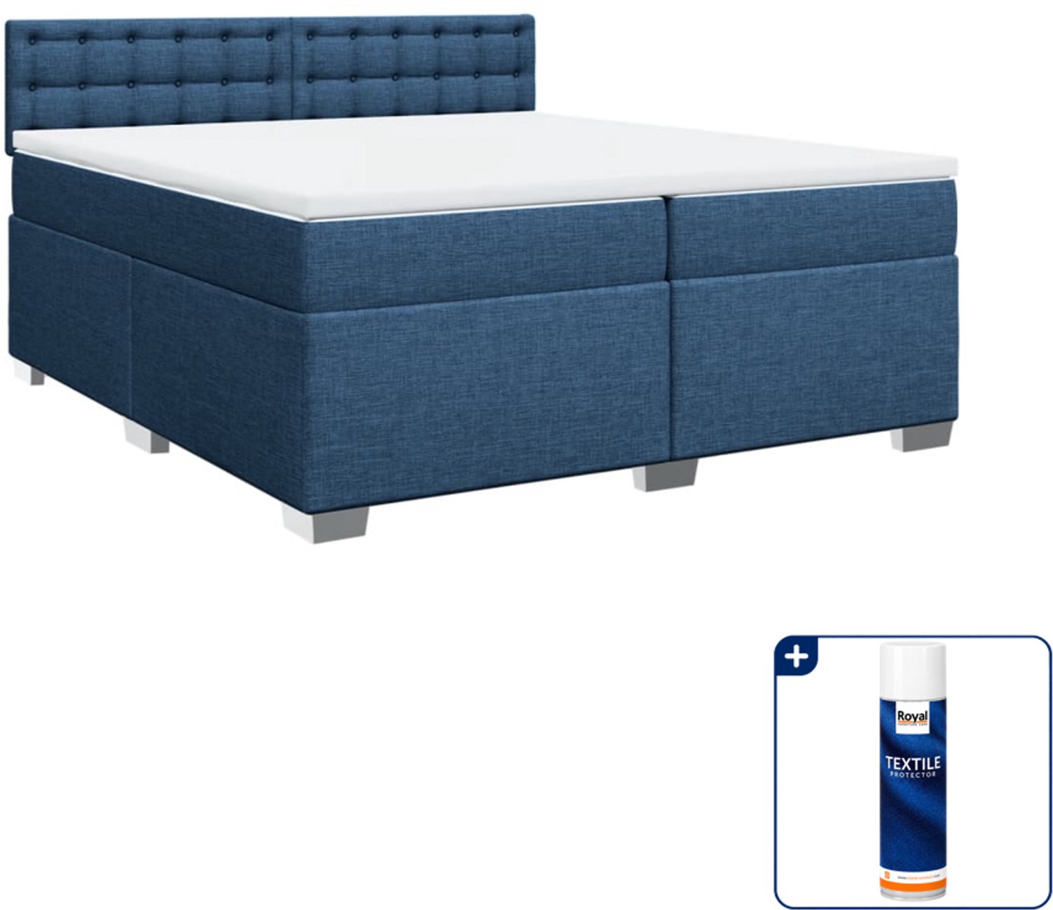 vidaXL boxspring met matras - 200 x 200 cm - stof - blauw - Inclusief textielbeschermer 500 ml
