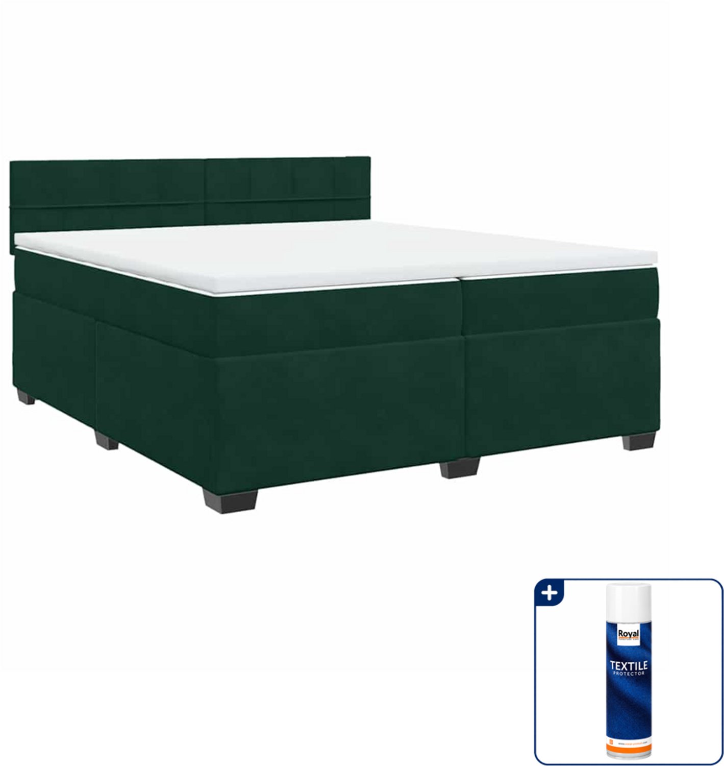 vidaXL Boxspring Super kingsize - 200 x 200 cm - fluweel - donkergroen - Inclusief textielbeschermer 500 ml