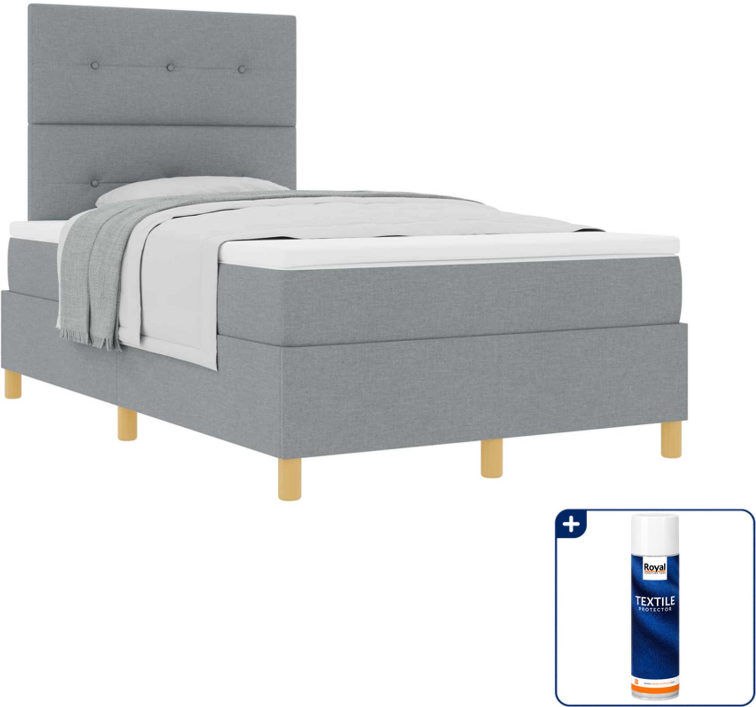 vidaXL boxspringbed - 120 x 190 cm - stof - lichtgrijs - Inclusief textielbeschermer 500 ml