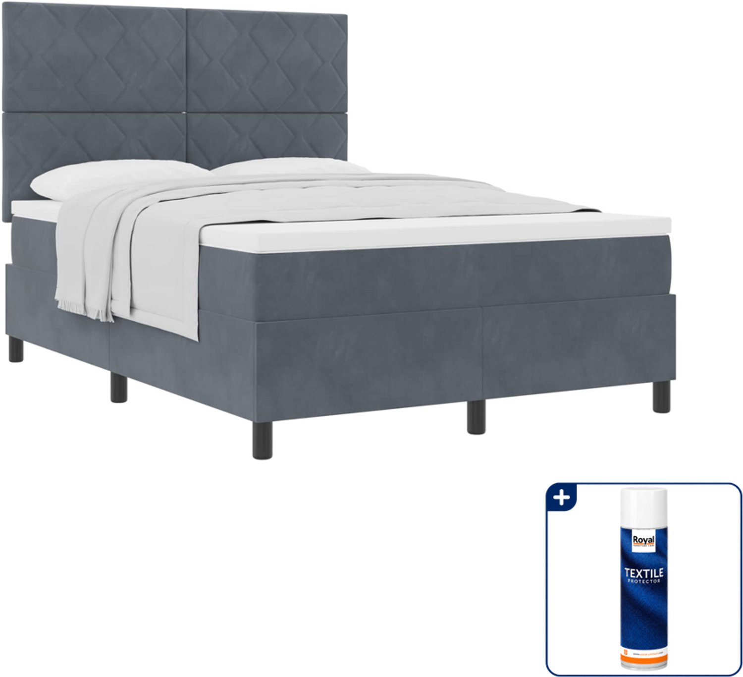 vidaXL boxspringbed - Small double 140 x 200 cm - donkergrijs - Inclusief textielbeschermer 500 ml