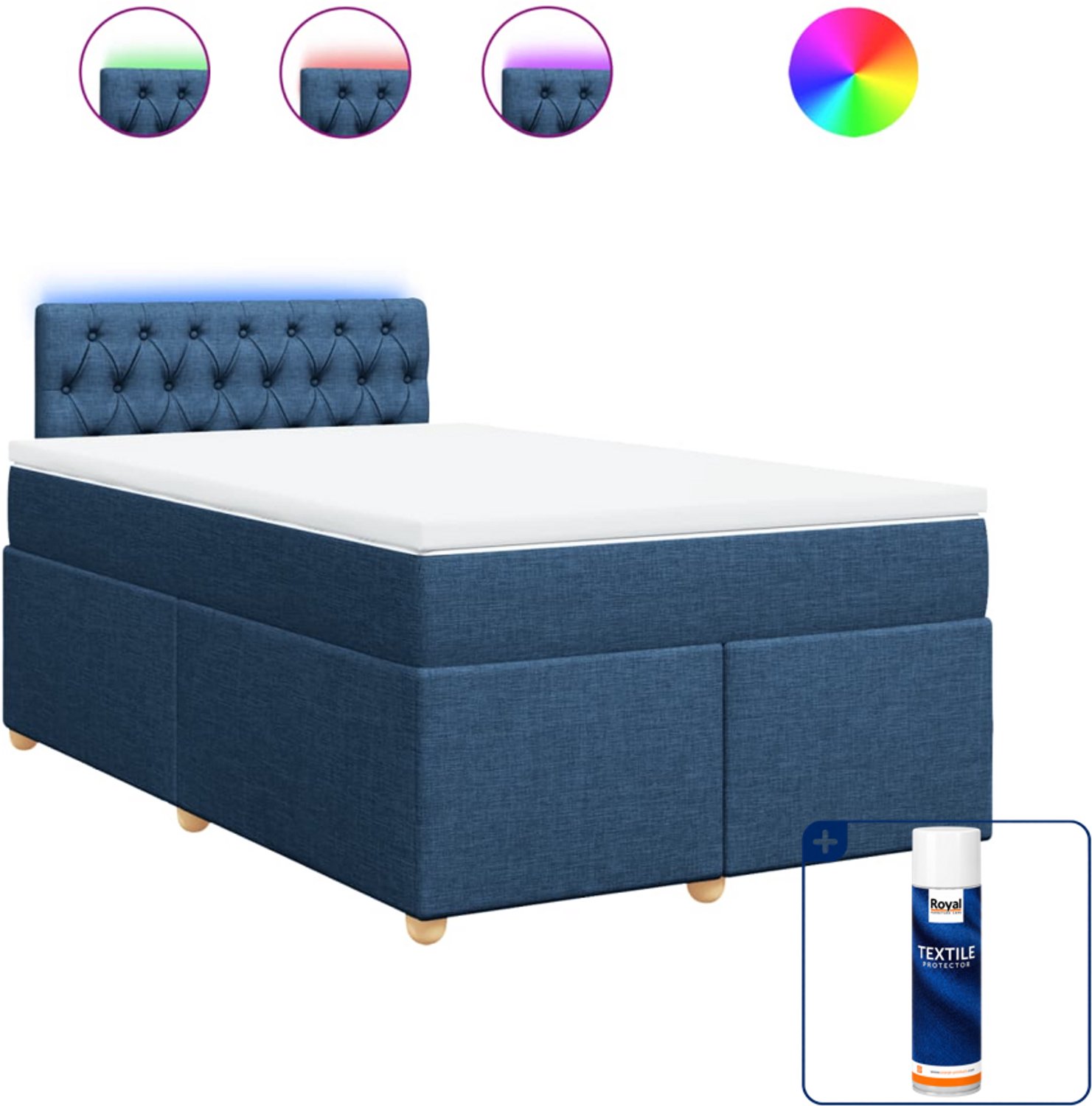 vidaXL boxspring met matras - 120 x 200 cm - stof - blauw - Inclusief textielbeschermer 500 ml