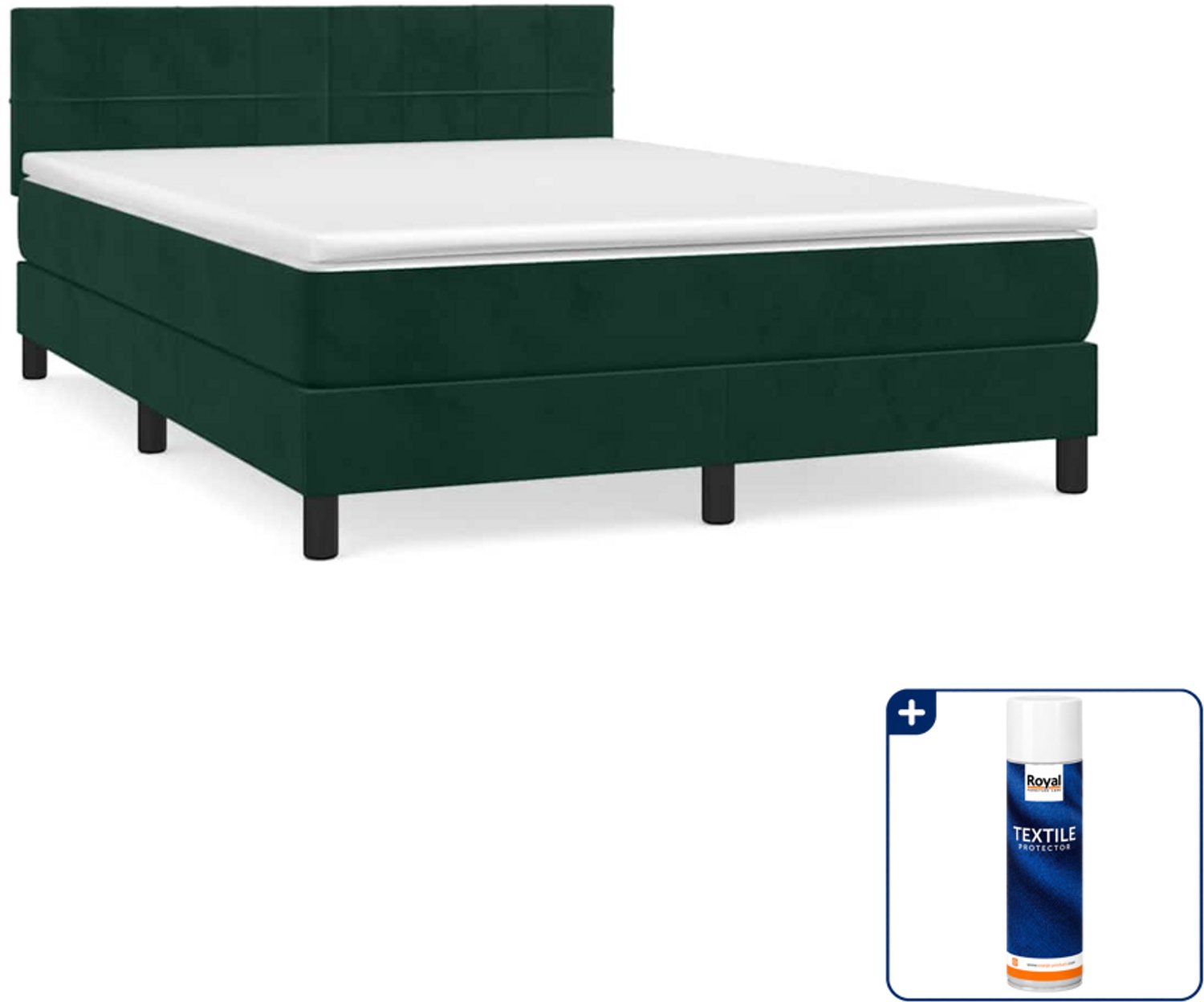 vidaXL boxspring met matras - 140 x 190 cm - fluweel - donkergroen - Inclusief textielbeschermer 500 ml
