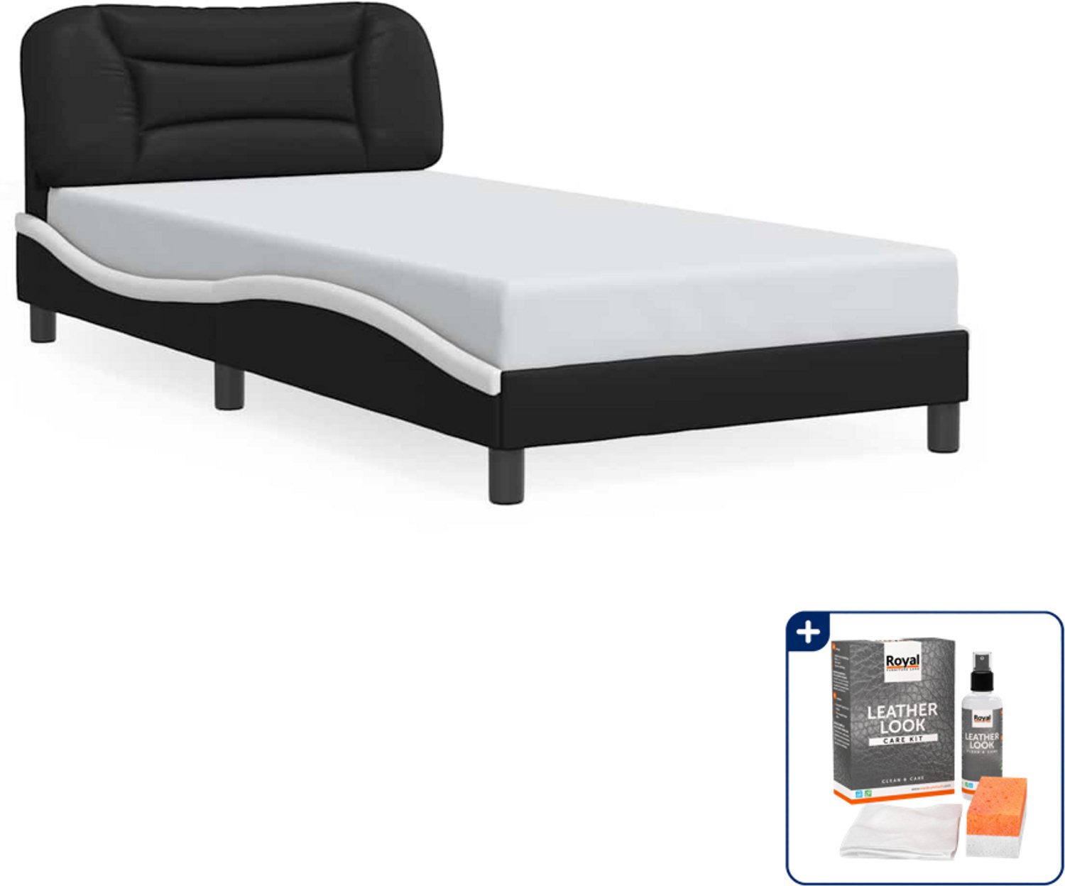 vidaXL bedframe Hvar - 100 x 200 cm - kunstleer - zwart en wit - Inclusief onderhoudsset voor kunstleer 150 ml Grijs