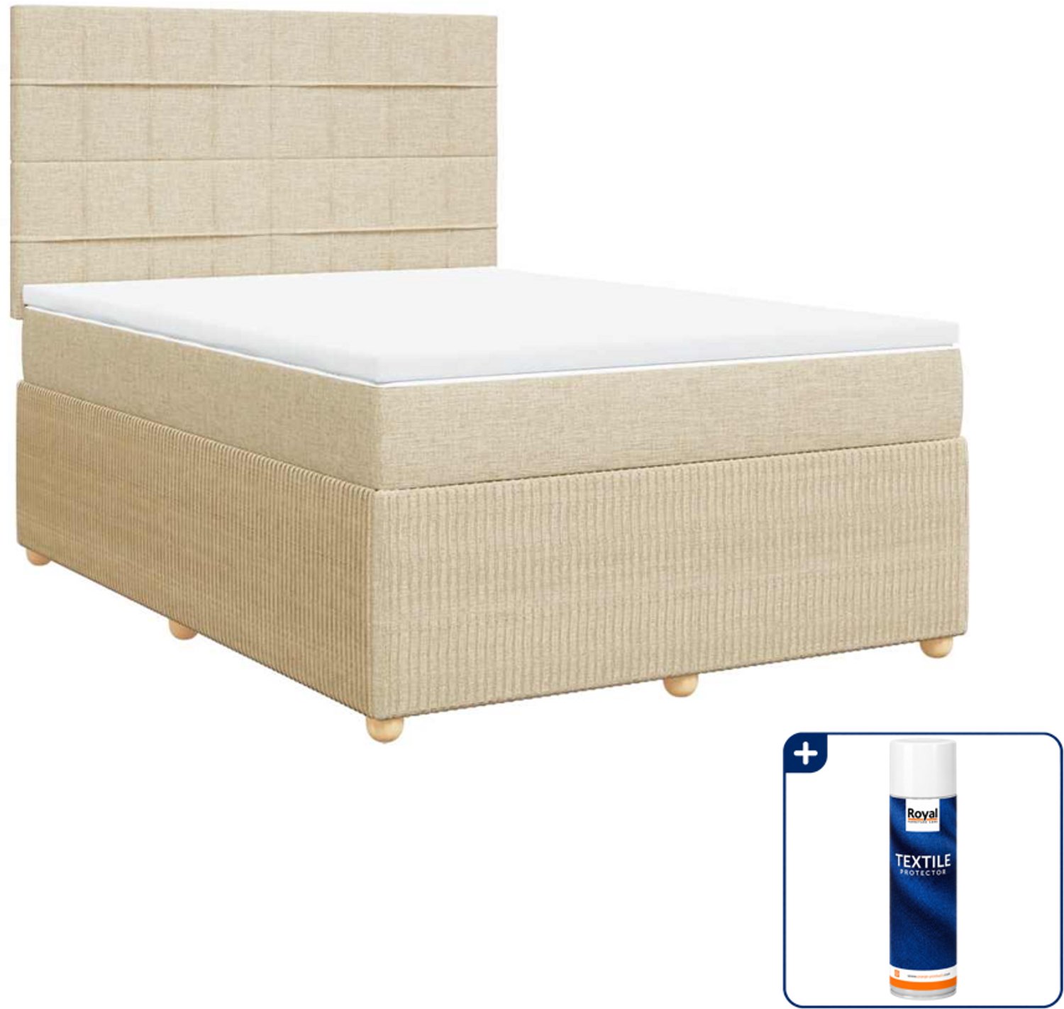 vidaXL boxspring met matras 140 x 190 cm - stof - crèmekleurig - Inclusief textielbeschermer 500 ml