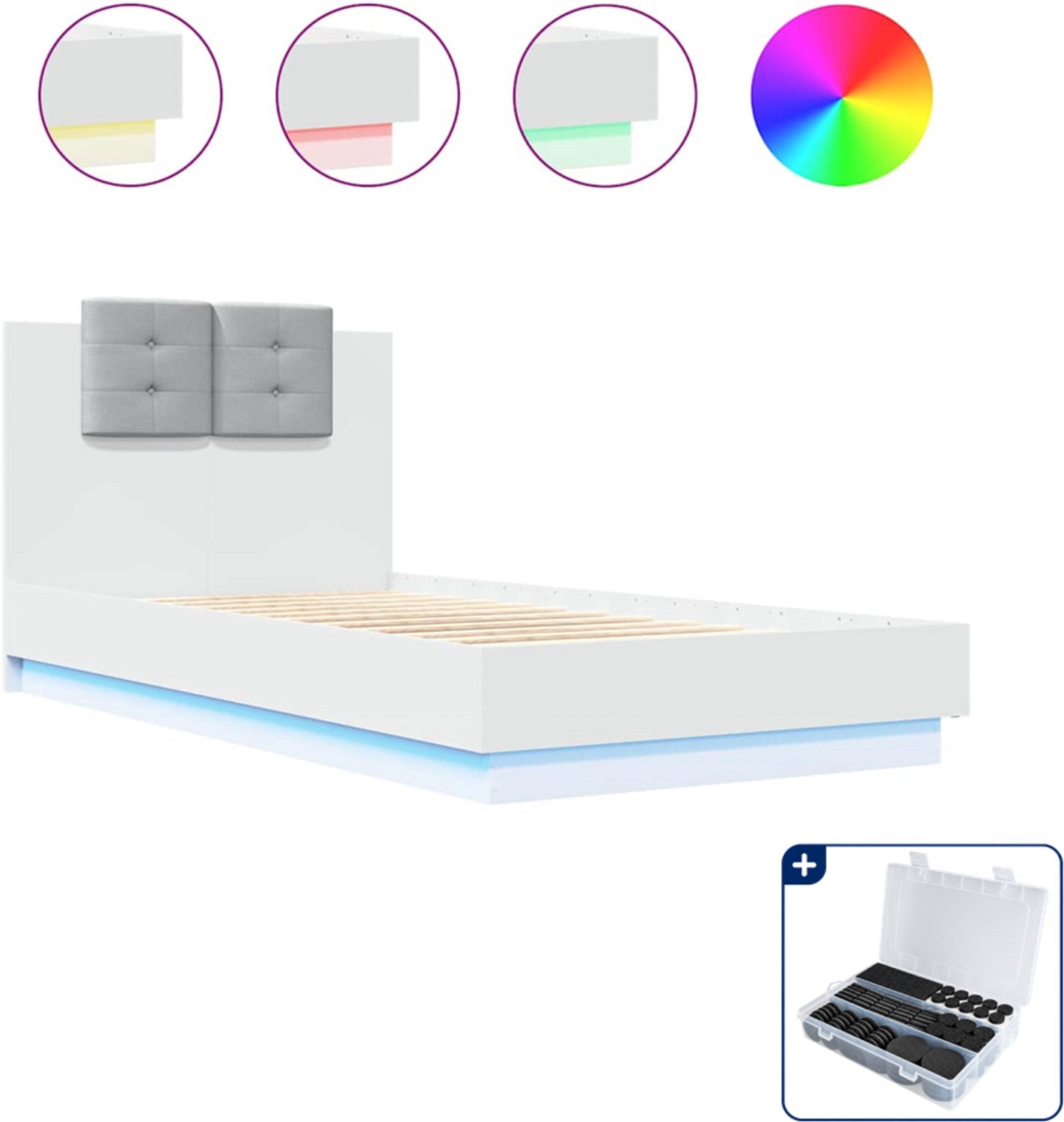 vidaXL bedframe met led - 90 x 190 cm - bewerkt hout - wit - Inclusief antikrasvilt 177-delig