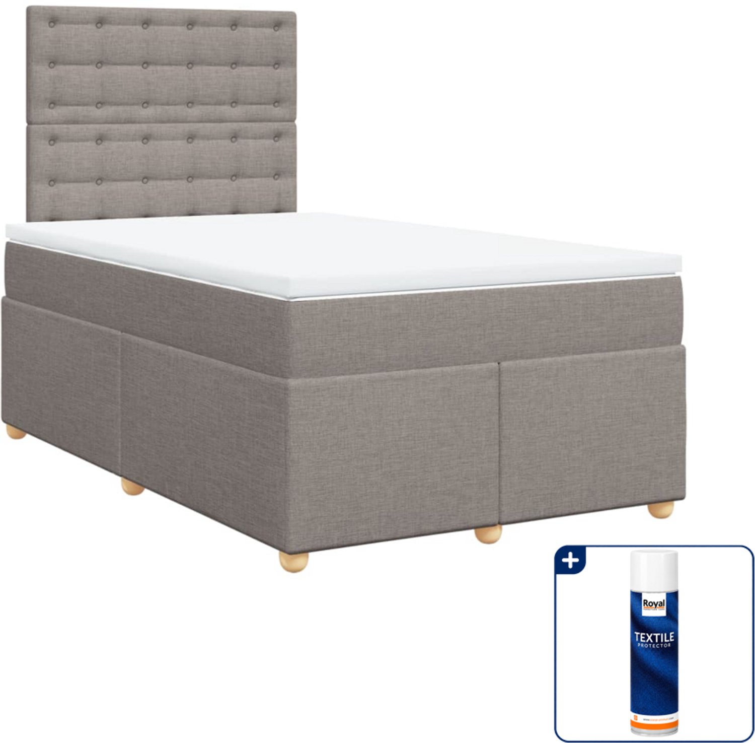 vidaXL boxspring met matras - 120 x 200 cm - stof - taupe - Inclusief textielbeschermer 500 ml