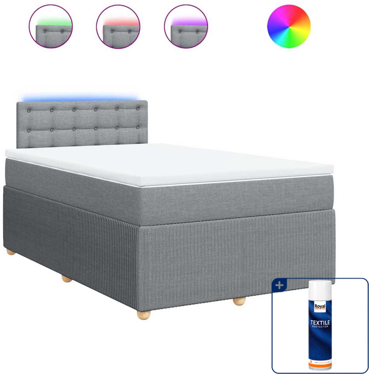 vidaXL boxspring met matras - 120 x 190 cm - lichtgrijs - Inclusief textielbeschermer 500 ml