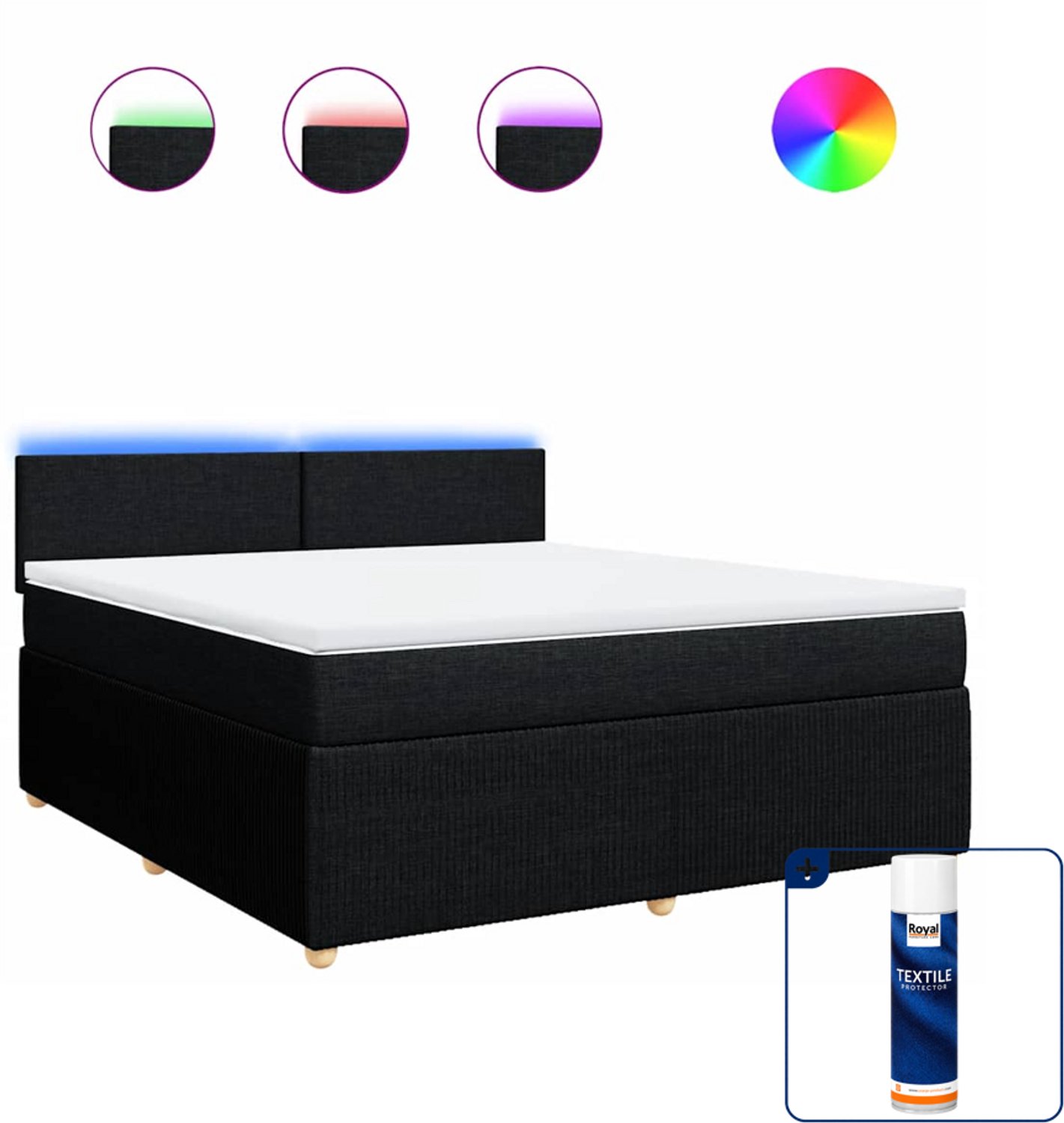 vidaXL Boxspring Kingsize - 180 x 200 cm - zwart - Inclusief textielbeschermer 500 ml