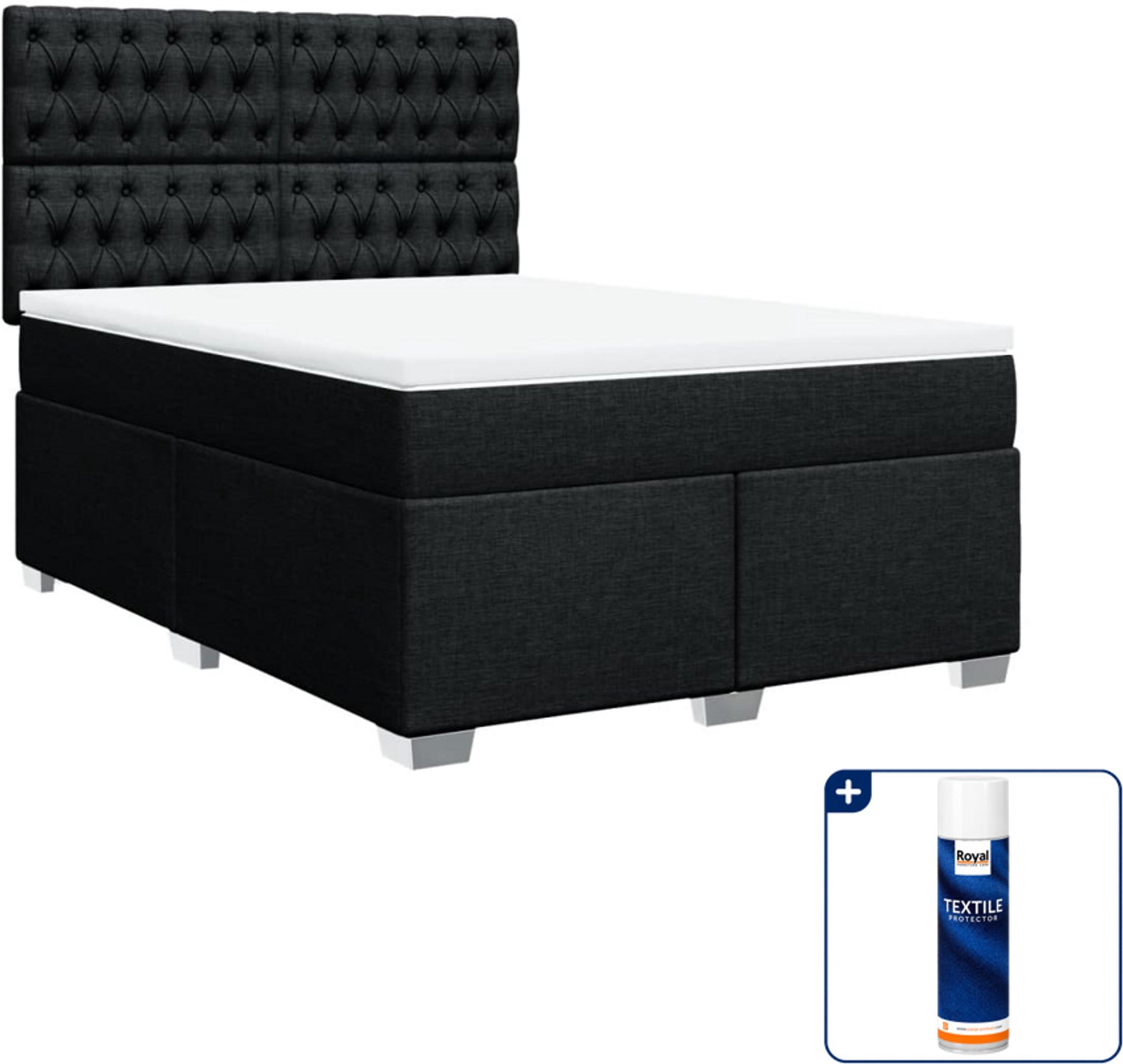 vidaXL Queensize boxspring - 160 x 200 cm - zwart - Inclusief textielbeschermer 500 ml
