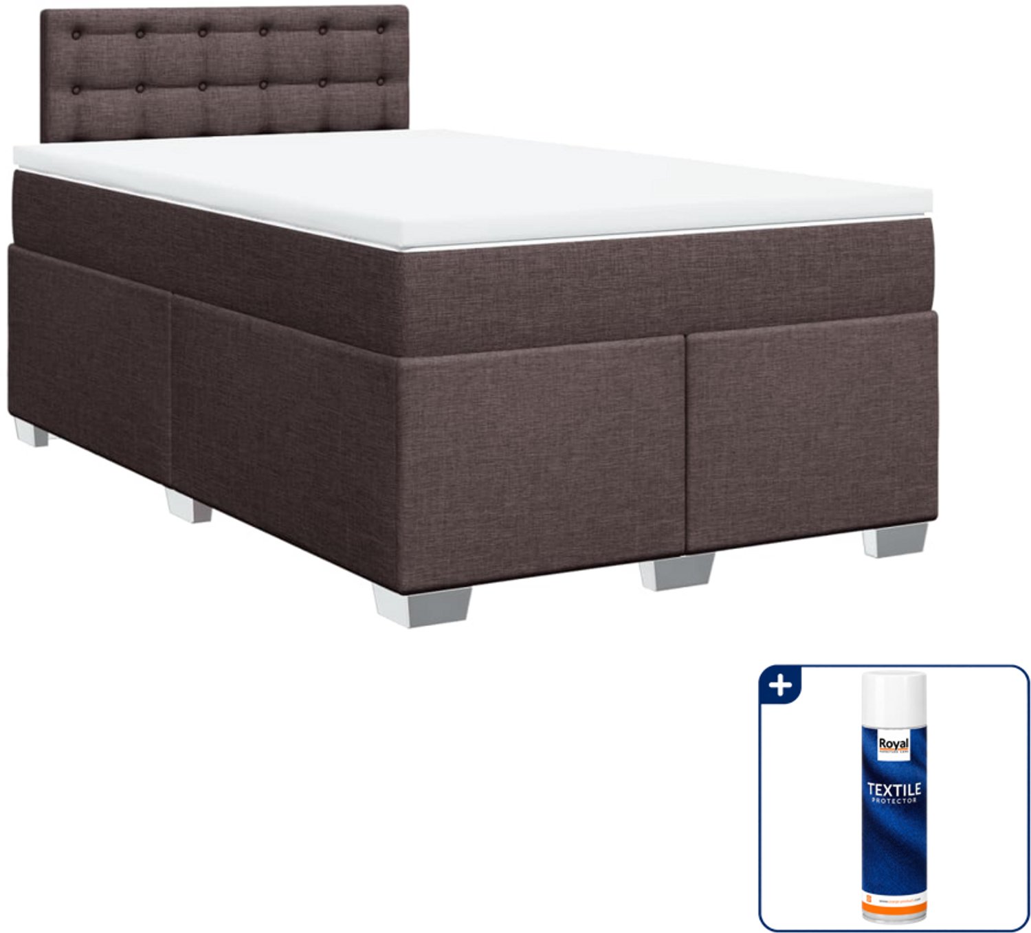vidaXL boxspring met matras 120 x 190 cm - donkerbruin - Inclusief textielbeschermer 500 ml