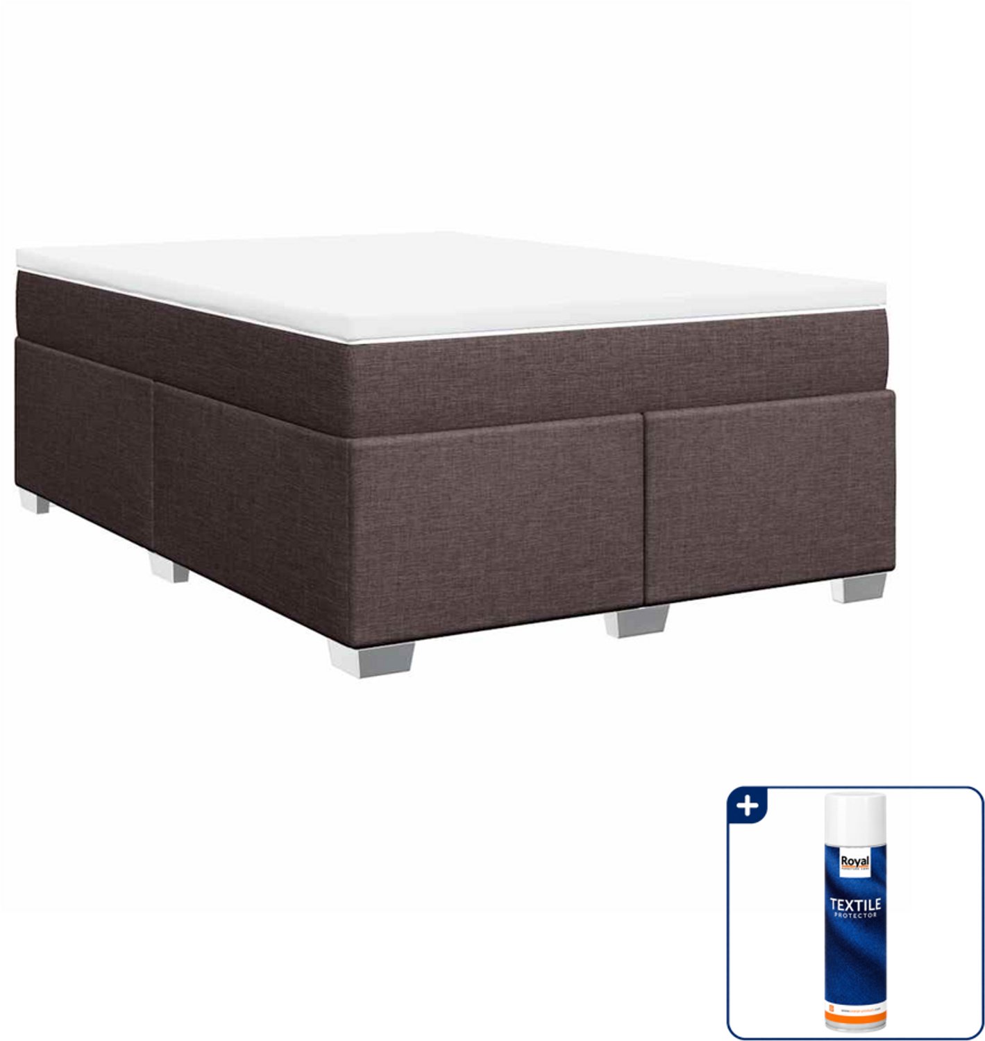 vidaXL boxspring met matras - 140 x 190 cm - stof - donkerbruin - Inclusief textielbeschermer 500 ml