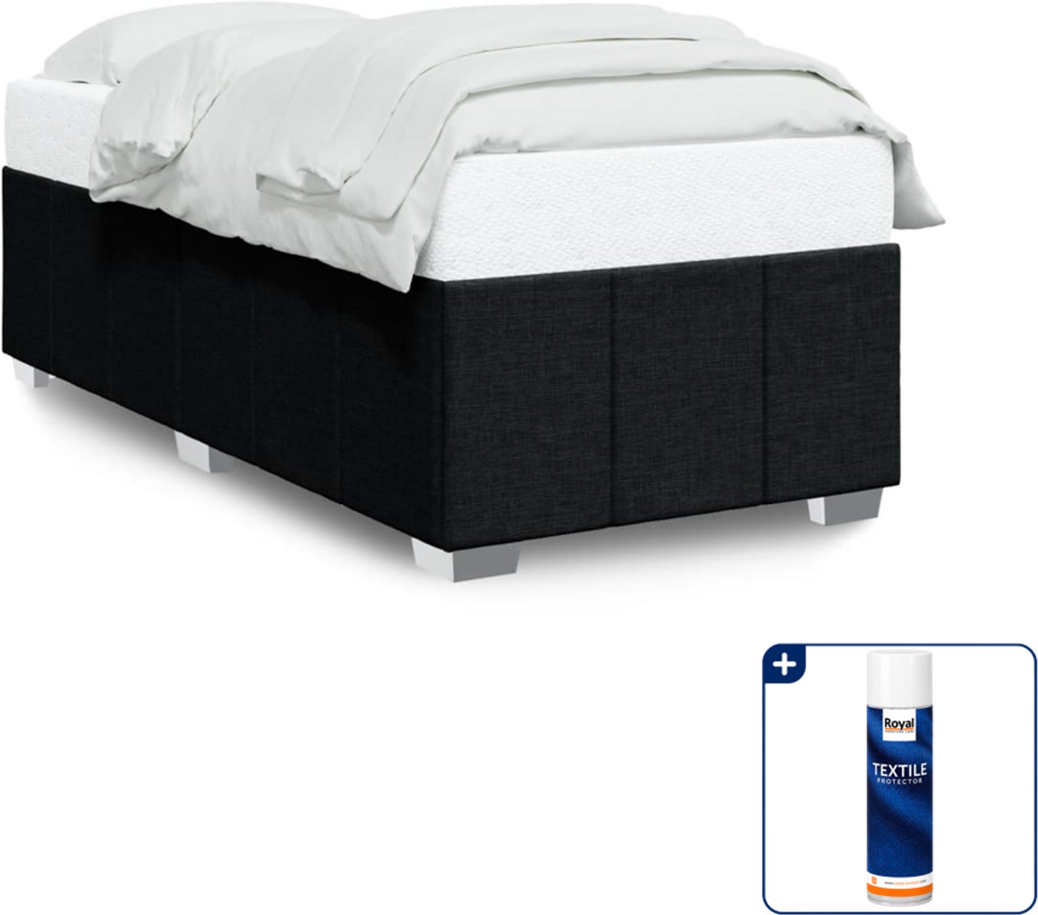 vidaXL Bedframe - 90 x 200 cm - stof - zwart - Inclusief textielbeschermer 500 ml