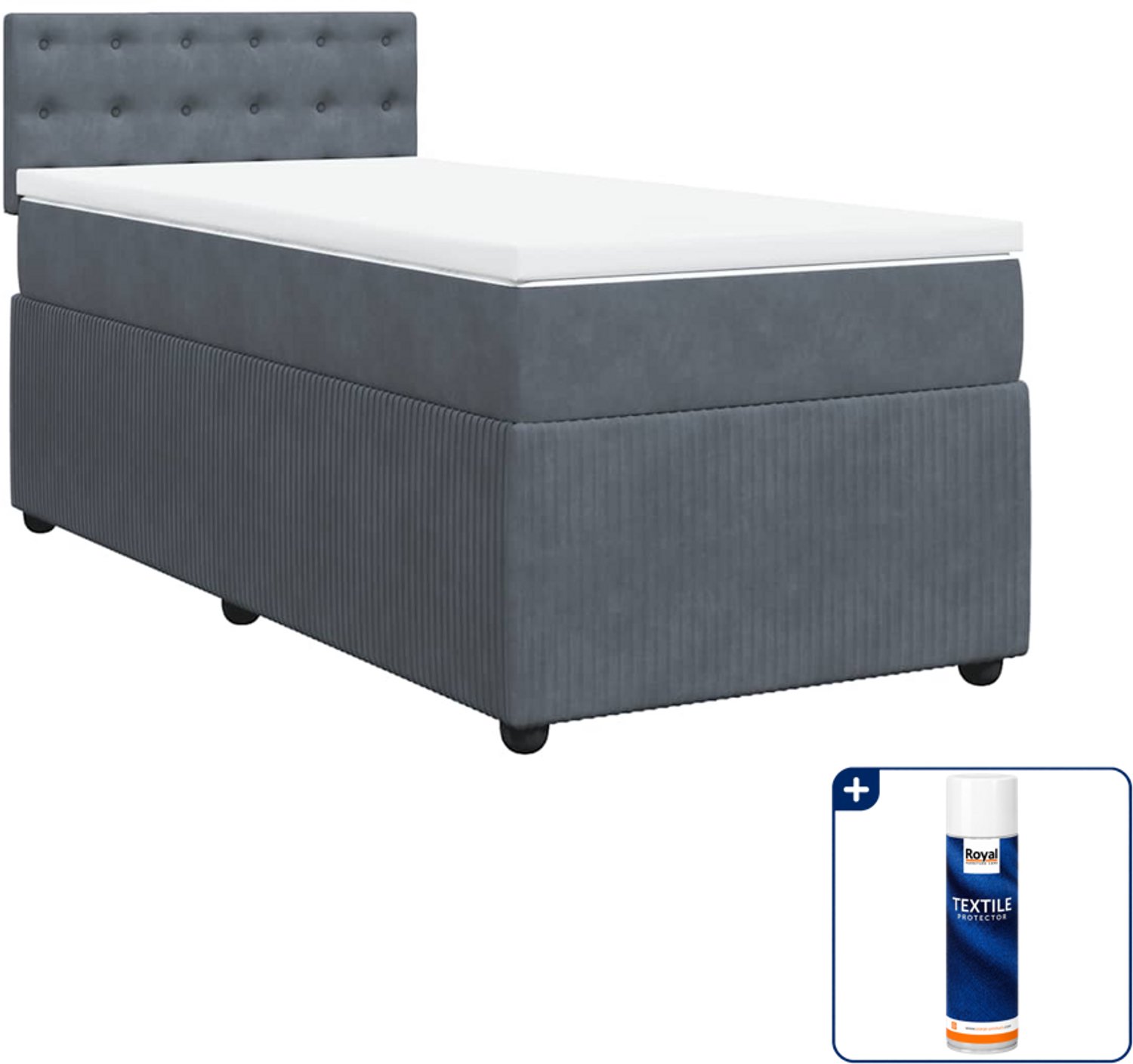 vidaXL boxspring met matras - 80 x 200 cm - fluweel - donkergrijs - Inclusief textielbeschermer 500 ml
