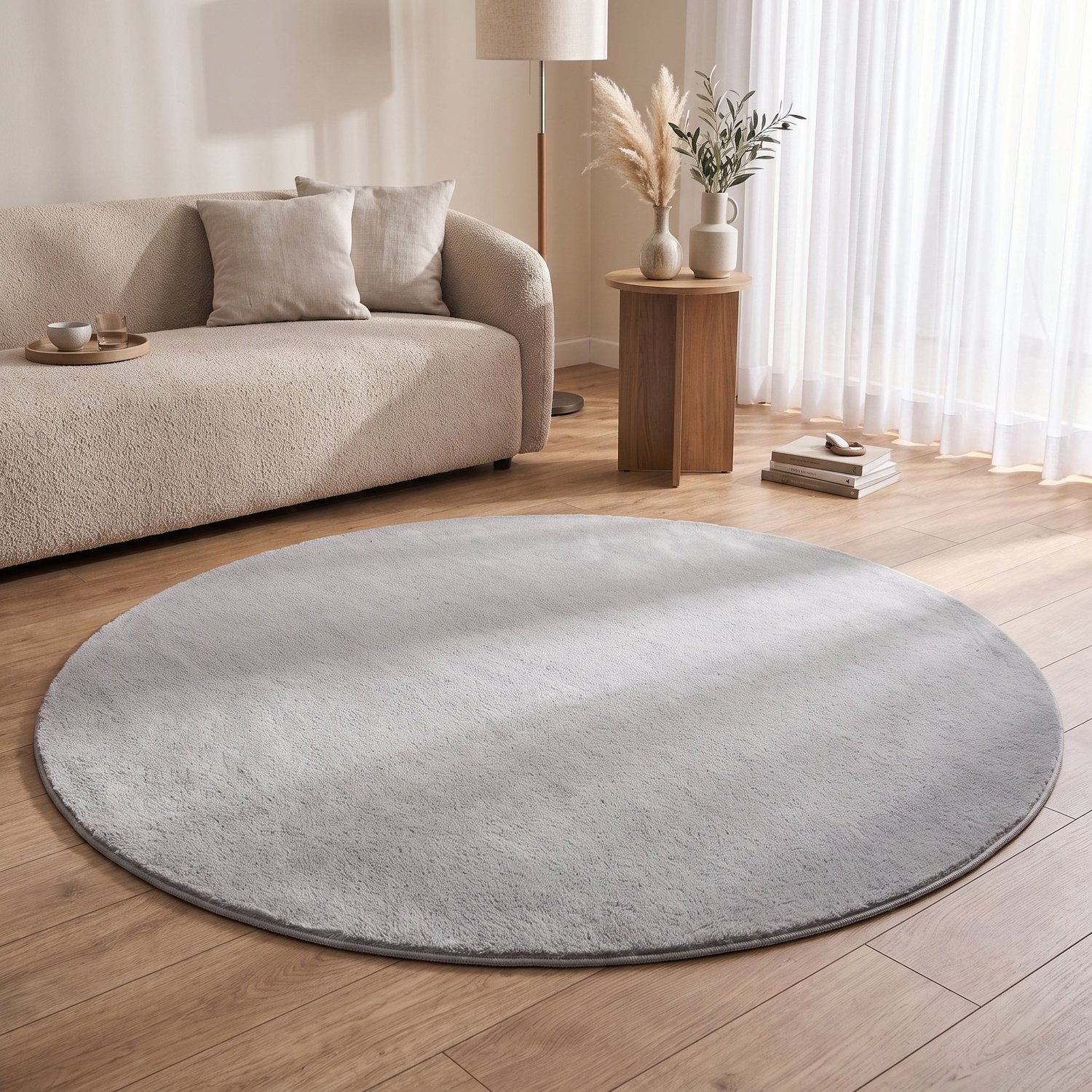 Tapiso Lumi Rond Vloerkleed Lichtgrijs Zacht Antislip Wasbaar Slaapkamer Woonkamer Tapijt, foto 2