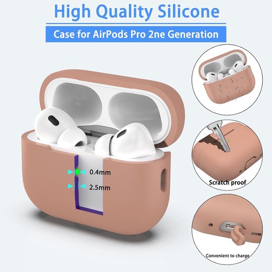 Compatibel met AirPods Pro 2e Generatie Hoesje, Anti-Daling Zacht Silicone Schokabsorptie Compatibel met AirPods Pro Hoesje Skin Touch met Sleutelhanger en Schoonmaakset, Melkthee — afbeelding 3