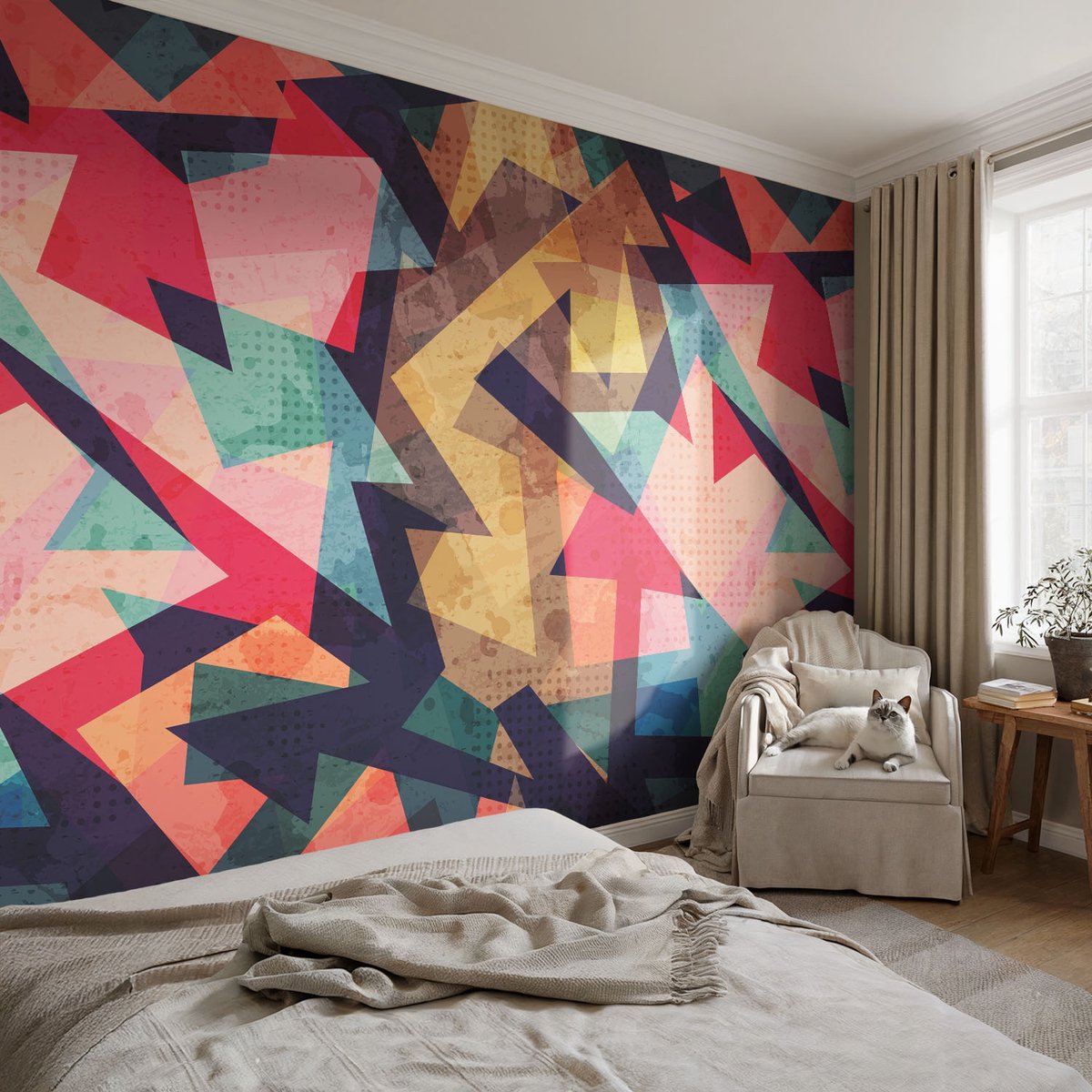 Coloray Vliesbehang - Rood Snellijm Behang - 104x70 cm - Kleurrijk Patroon Fotobehang Vlies - Hal behang Abstractie - Muurschildering - Woonkamer behang