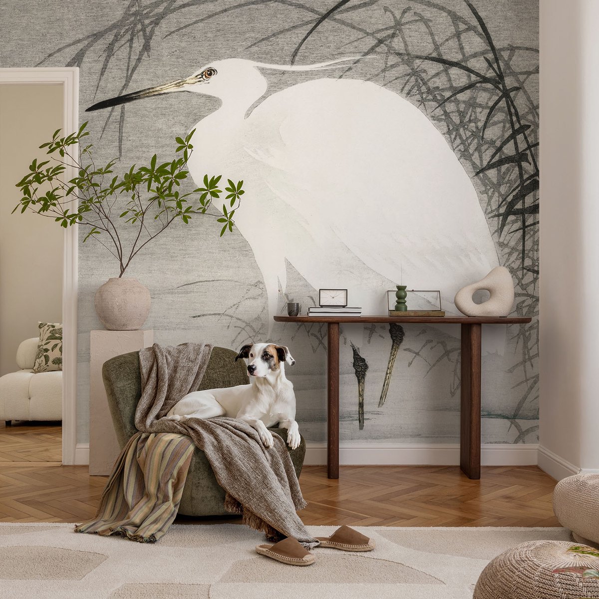 Coloray Vliesbehang - Wit Snellijm Behang - 104x70 cm - Waterlandschap Fotobehang Vlies - Hal behang Bloemen En Planten - Muurschildering - Woonkamer behang