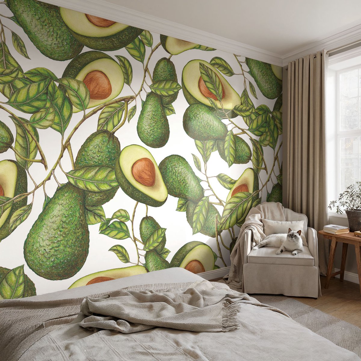 Coloray Vliesbehang - Groente Snellijm Behang - 104x70 cm - Avocado-Patroon Muurschildering - Gang behang Voedsel - Fotobehang Vlies - Slaapkamer behang