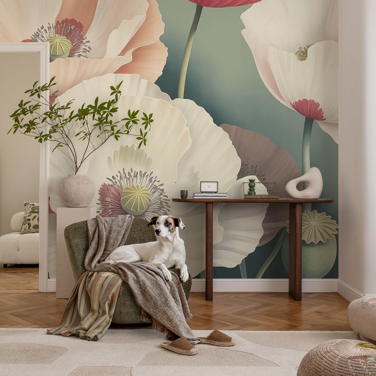 Coloray Vliesbehang - Wit Snellijm Behang - 104x70 cm - Bloemenpracht Muurschildering - Slaapkamer behang Bloemen En Planten - Fotobehang Vlies - Slaapkamer behang