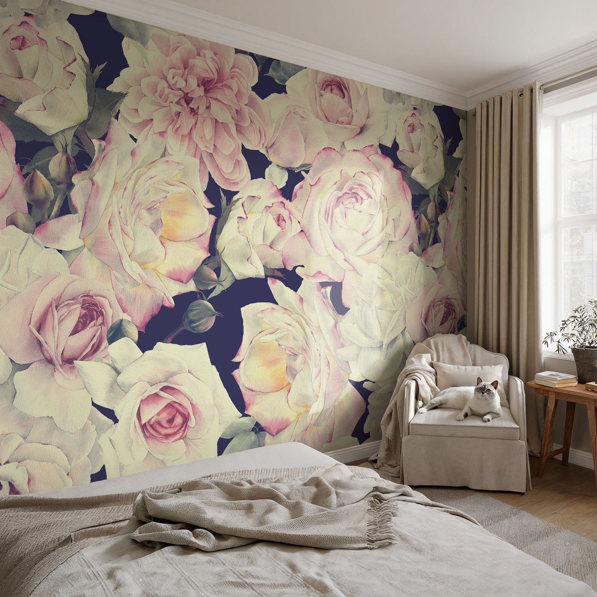 Coloray Vliesbehang - Wit Snellijm Behang - 104x70 cm - Bloemenboeket Fotobehang Vlies - Hal behang Bloemen En Planten - Muurschildering - Hal behang