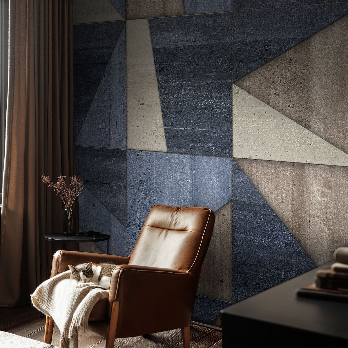 Coloray Vliesbehang - Blauw Snellijm Behang - 104x70 cm - Geometrische Patronen Muurschildering - Gang behang Geometrie - Fotobehang Vlies - Gang behang