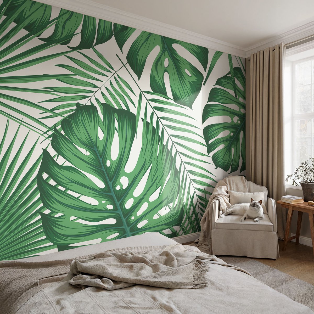 Coloray Vliesbehang - Groente Snellijm Behang - 104x70 cm - Tropische Bladeren Muurschildering - Gang behang Bloemen En Planten - Fotobehang Vlies - Slaapkamer behang