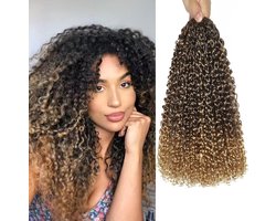 8 stuks Micro Kinky Curly gehaakt haar, voorlopig gedraaid, krullend gehaakt haar, synthetisch, losse golvende haarextensies voor dames (T33/27, 40,6 cm)