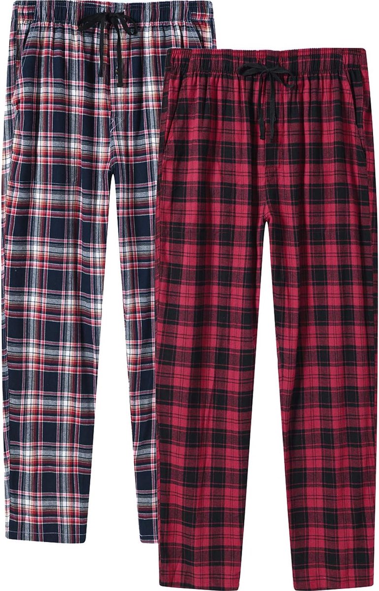 pyjamabroek, lang, geruit, katoen, zacht, nachtkleding, vrijetijdsbroek, 2 Pack 02, XL