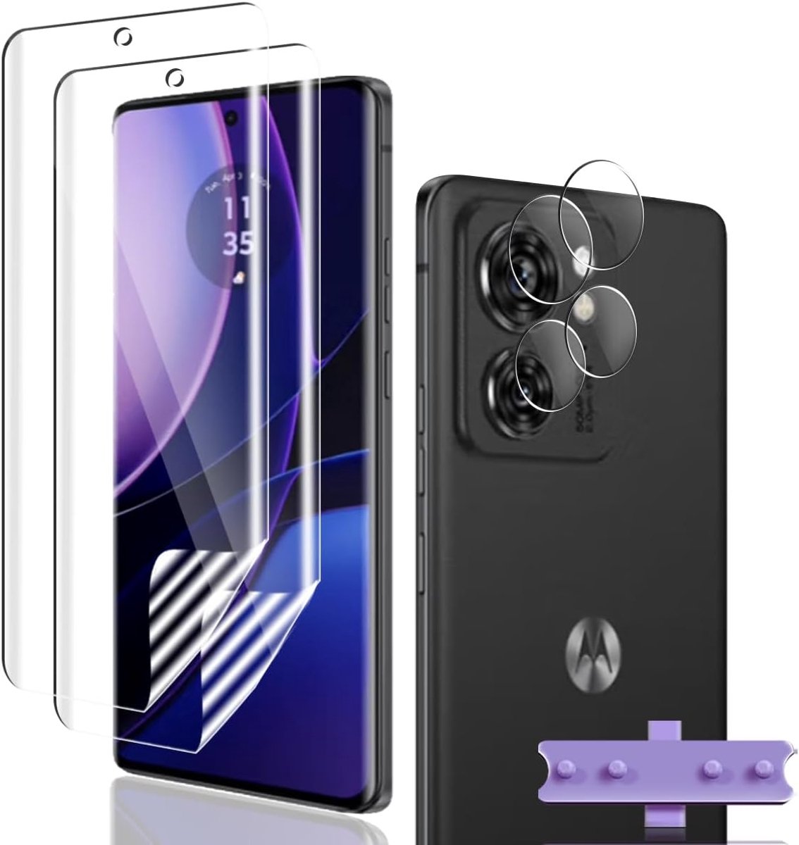 Screenprotector voor Motor Edge 40 Flexibele TPU Film 2 stuks + Motor Edge 40 achtercamera beschermer 2 stuks, luchtbelvrij/krasbestendig/eenvoudig te installeren voor Motor Edge 40 gehard