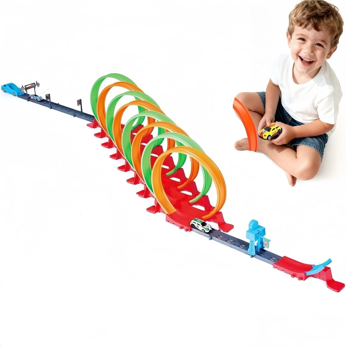 Autoracebaan voor kinderen, racebaan, autospeelgoed met 8 360°-loopings en 6 snelle terugtrekauto's, trackspeelgoed, cadeau voor jongens, 4, 5, 6 jaar