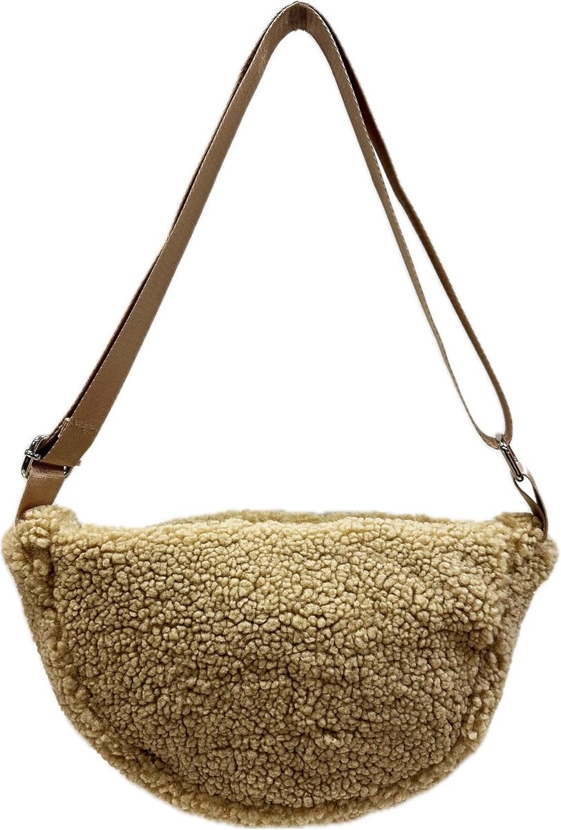 Heuptas van pluche bont, heuptas, schoudertas, effen kleur, Kaki, 35x17x10 cm, Schoudertas