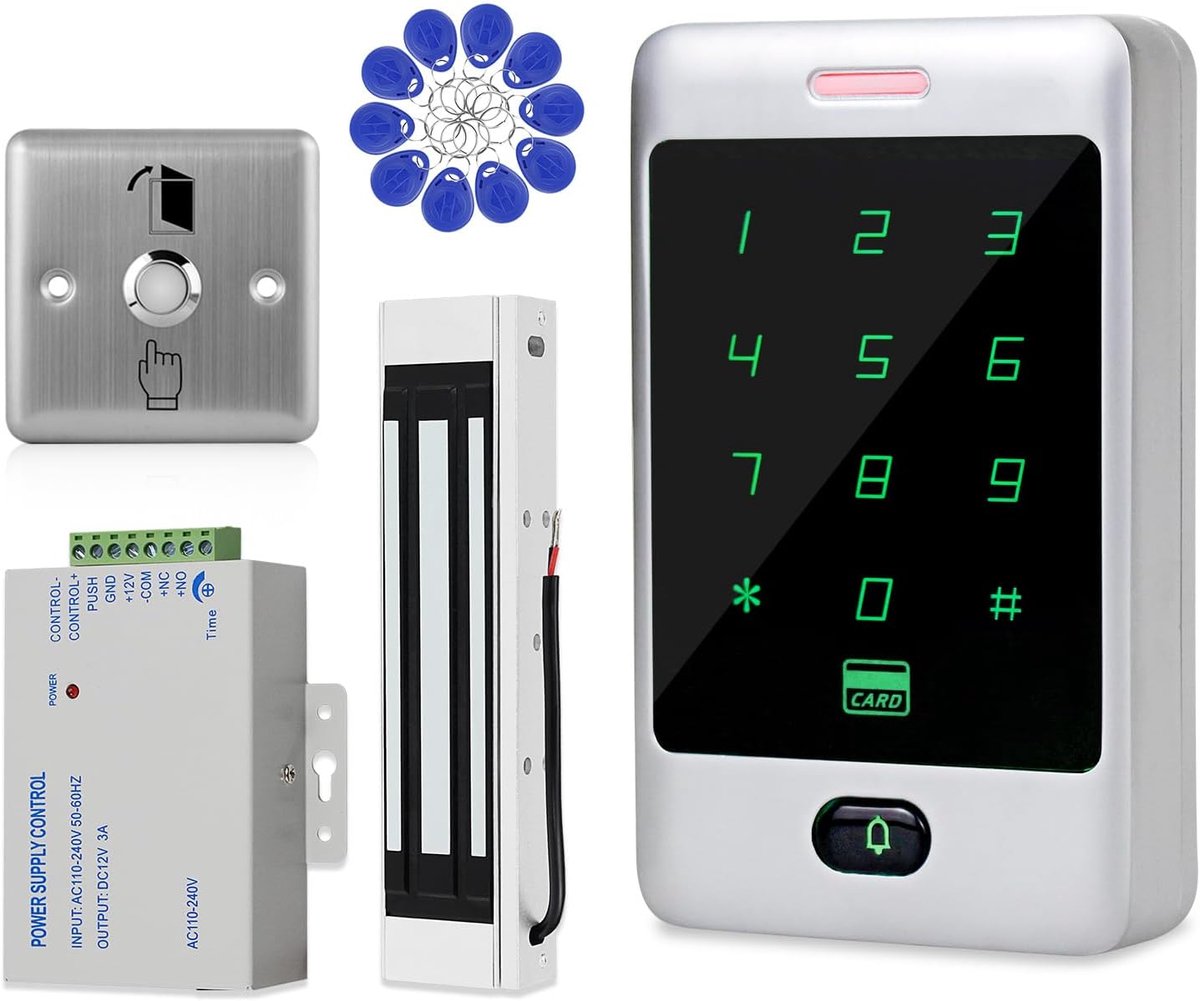 Toegangscontrolesysteem RFID Touch-toetsenbord metalen toetsenbord deurkaartlezer 180 kg / 350 lbs magnetisch slot + startknop 10 sleutels ID