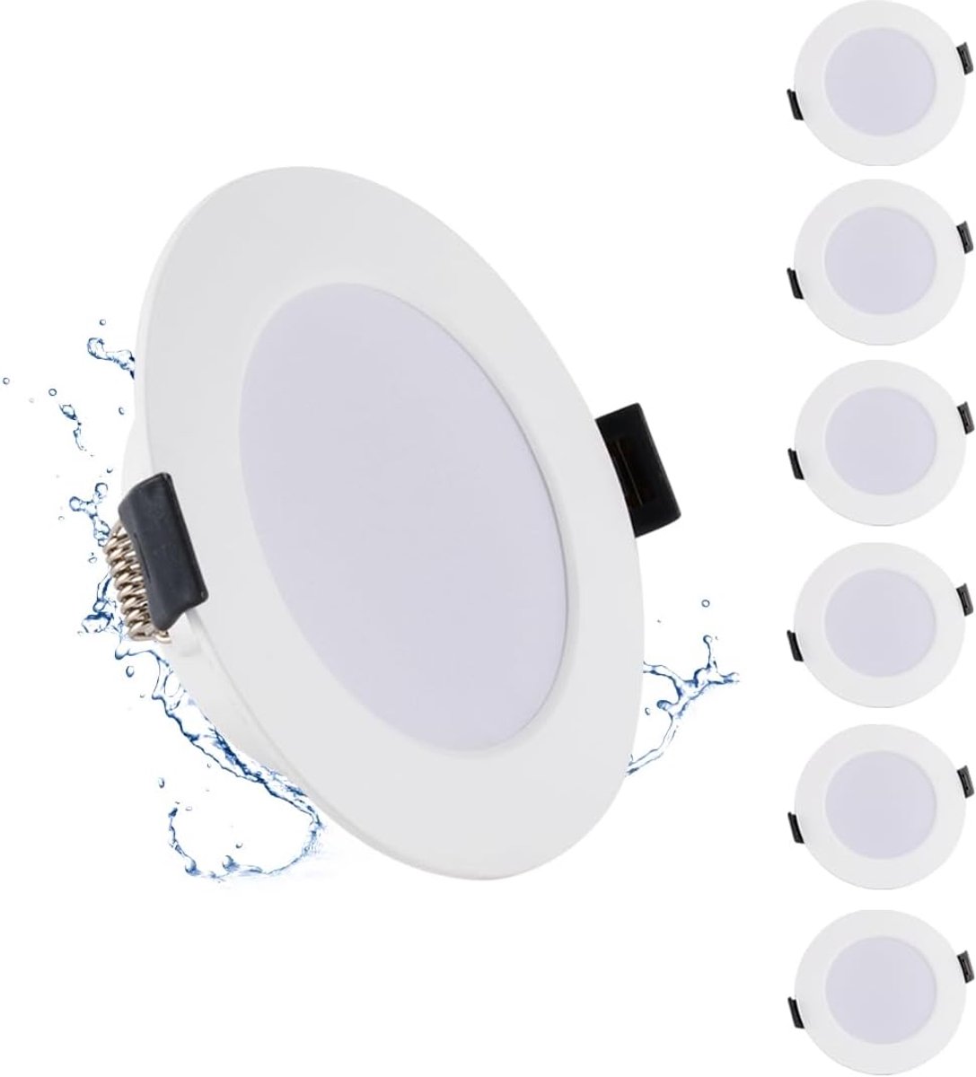 6 Stuks LED inbouwspots 230V 5W Rond 6000K 450LM Zaagmaat Ø75-90mm