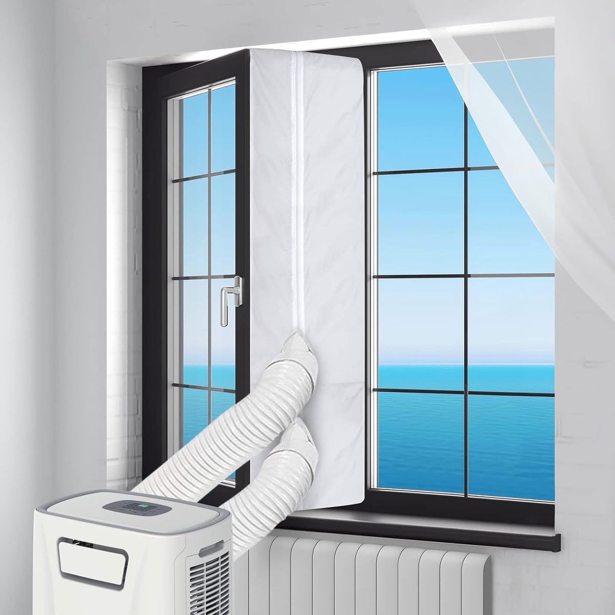 400 cm airconditioning raamafdichting, raamafdichting voor mobiele airconditioners, afvoerslang, Hot Air Stop voor bevestiging aan ramen, dakramen, vleugelramen