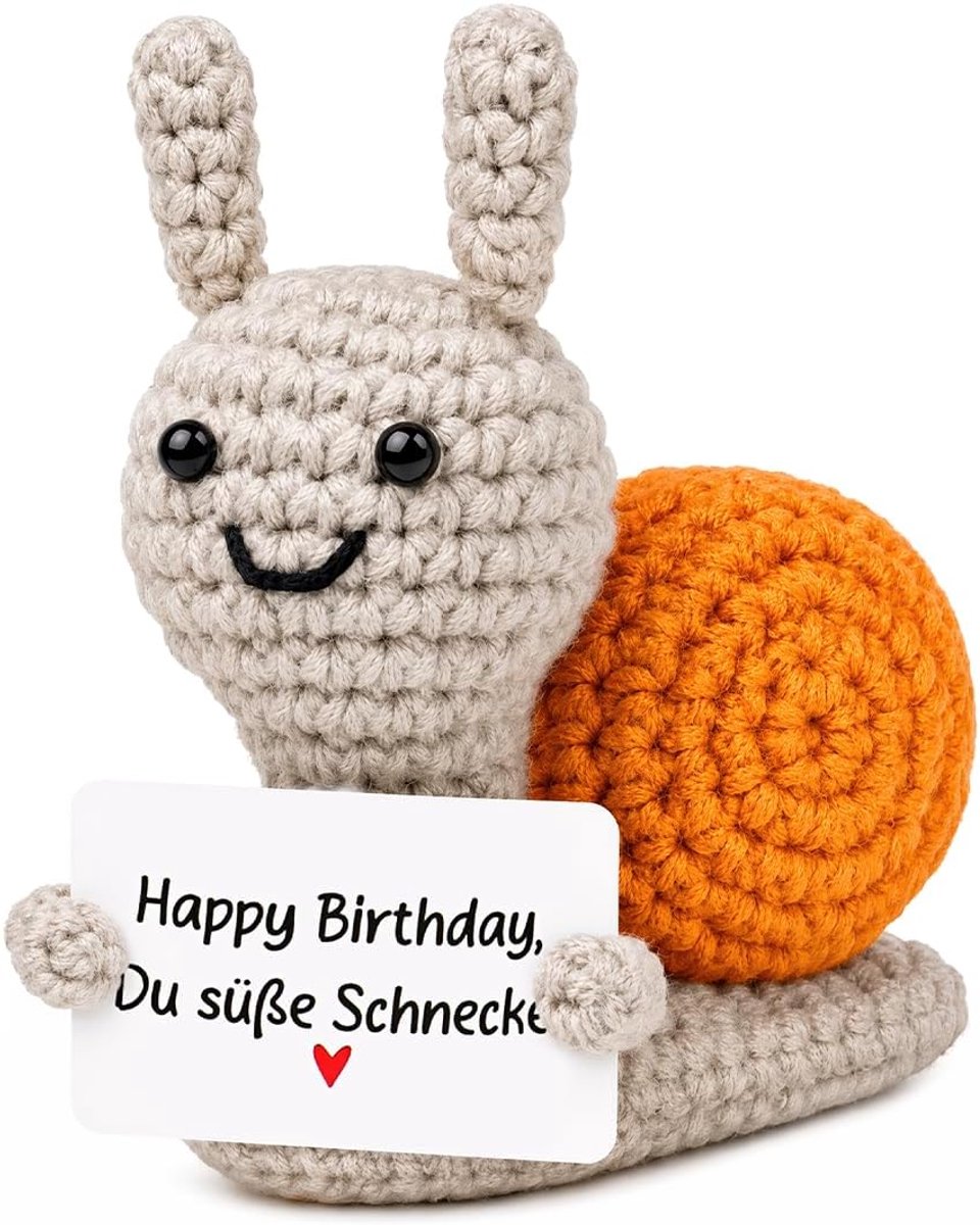 Slak, zakknuffel, slakken met boodschap, handgehaakt slak, knuffeldier, emotioneel positief voor vrienden, collega's, familie