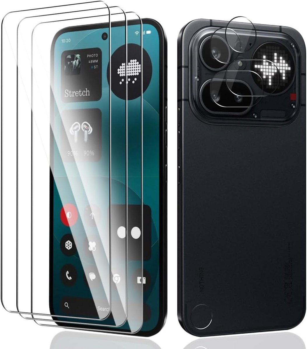[3+2 stuks beschermfolie voor Nothing Phone 4a Pro pantserglas, 3 stuks 9H hardheid pantserfolie + 2 stuks camerabeschermingsglas, HD pantserbescherming glas displaybeschermfolie