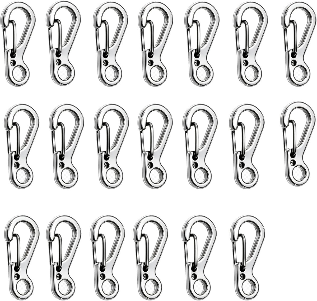 20 stuks mini-karabijnhaak, 2,5 cm/3,2 cm, mini-karabijnhaken, paracord sleutelhanger, kleine legering veerhaken voor sleutels, rugzak, kamperen, vissen, outdoor