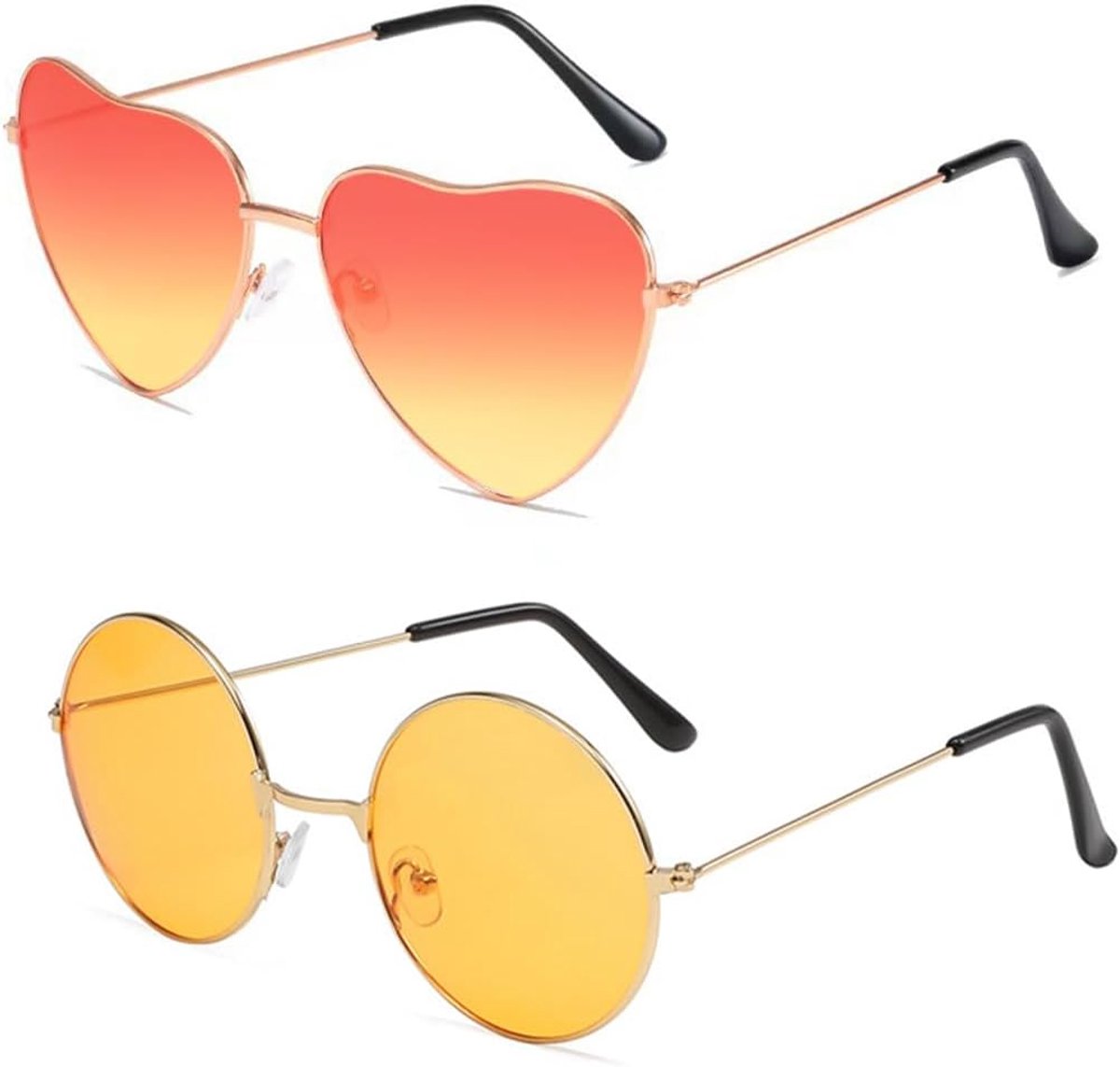 Hartvormige zonnebril, 2 paar, hippiebril voor dames, grappige bril voor verjaardagsfeest, carnaval, party, cosplay
