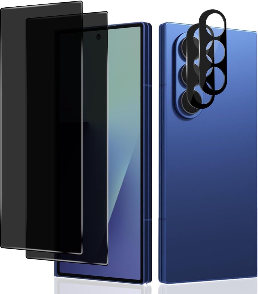 2 + 2 stuks privacy, gehard glas voor Samsung Galaxy Z Fold 7, anti-spy displaybeschermfolie met cameralensbescherming, hardheid 9H, screenprotector voor Samsung Galaxy Z Fold 7