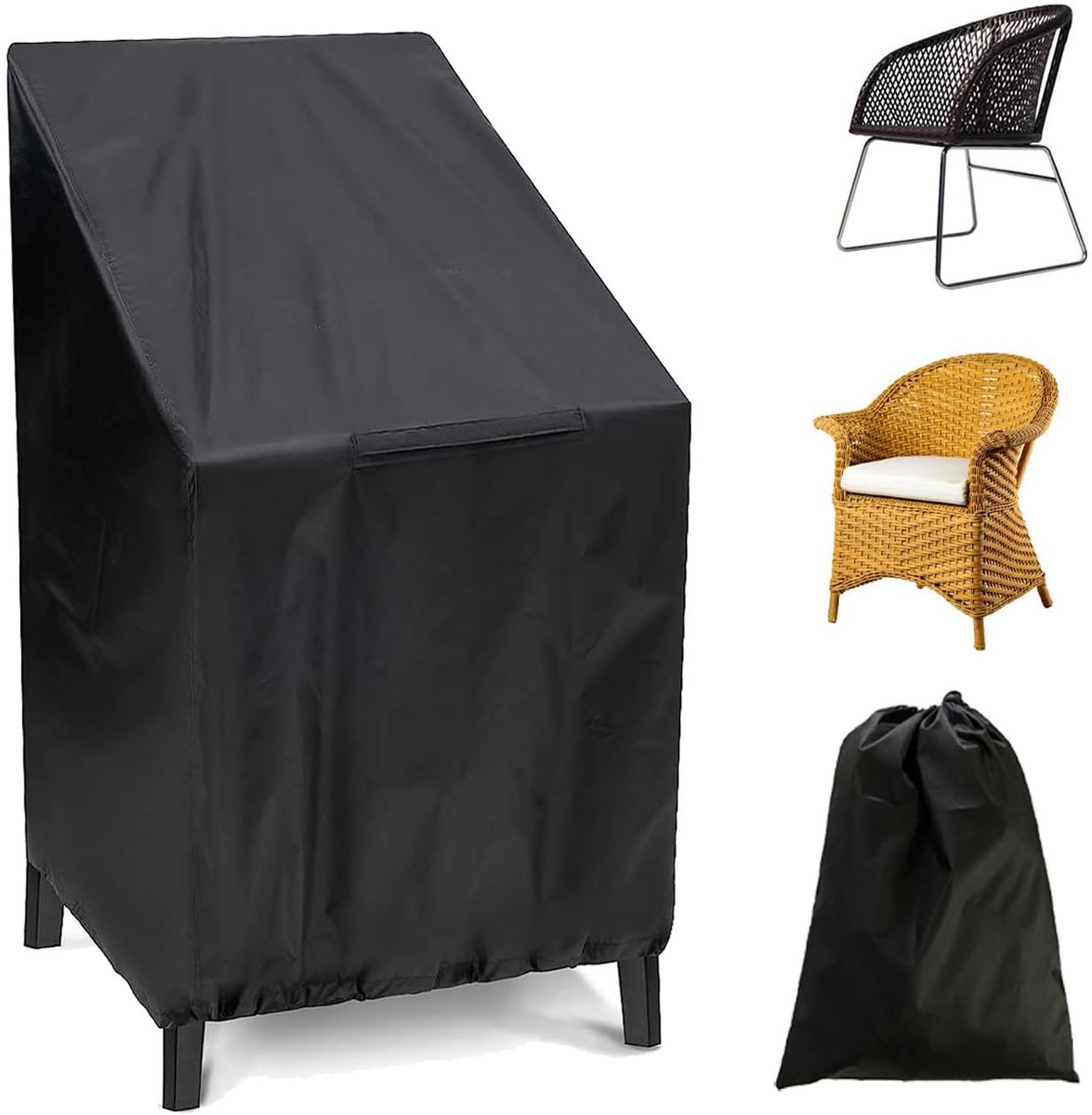 Famanu Tuinstoelhoes, 65 x 65 x 120 cm, 210D Oxford-weefsel, stoelhoes, stapelstoelhoes, met trekkoord, stoffen voor tuinmeubelen, voor fauteuil, zwart