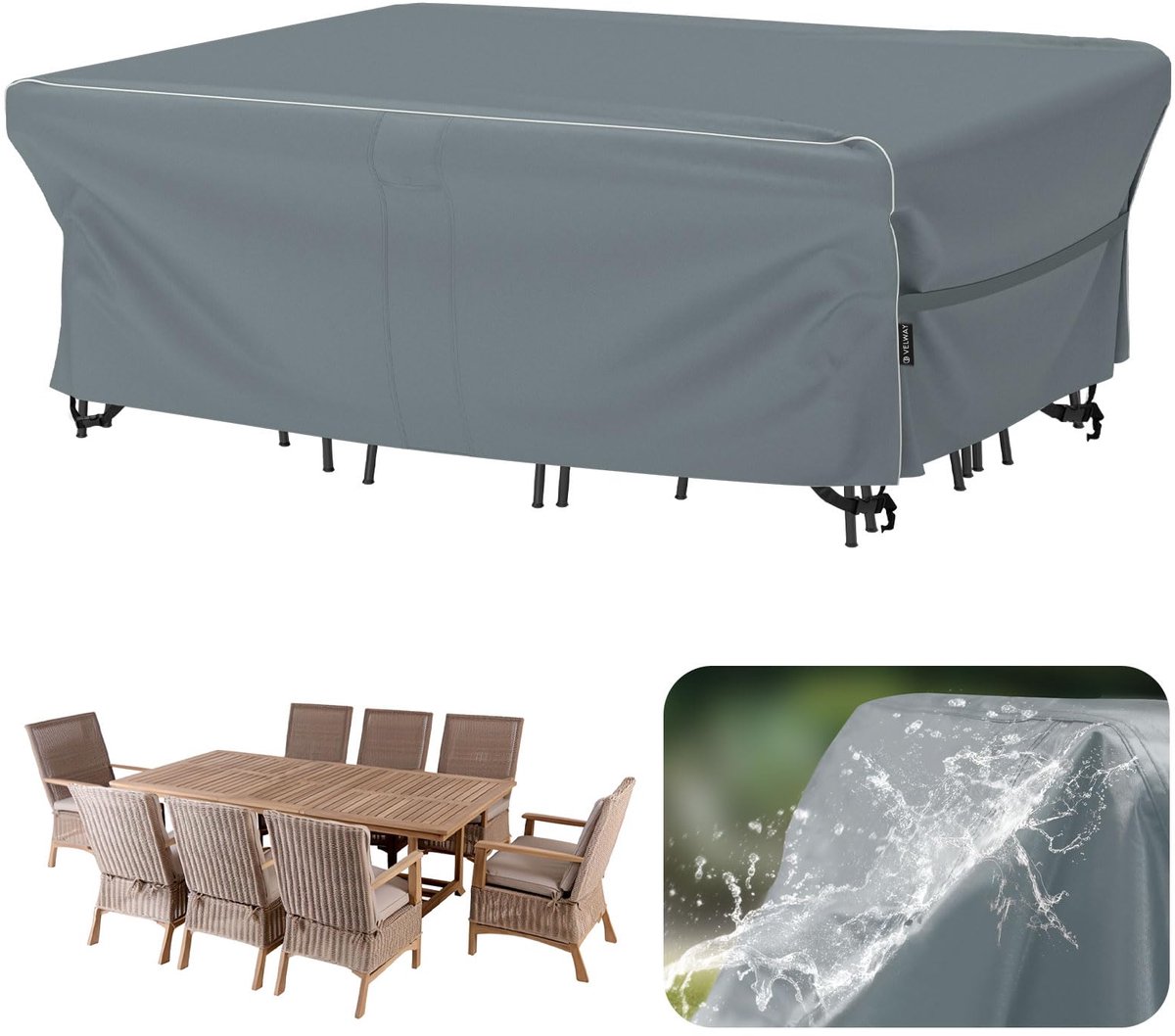Famanu Afdekking voor tuinmeubelen, waterdicht, 250 x 210 x 71 cm, winddichte beschermhoes met reflecterende strepen, 600D meubelsets, afdekking, stofbestendig, afdekhoezen voor tuintafel wit