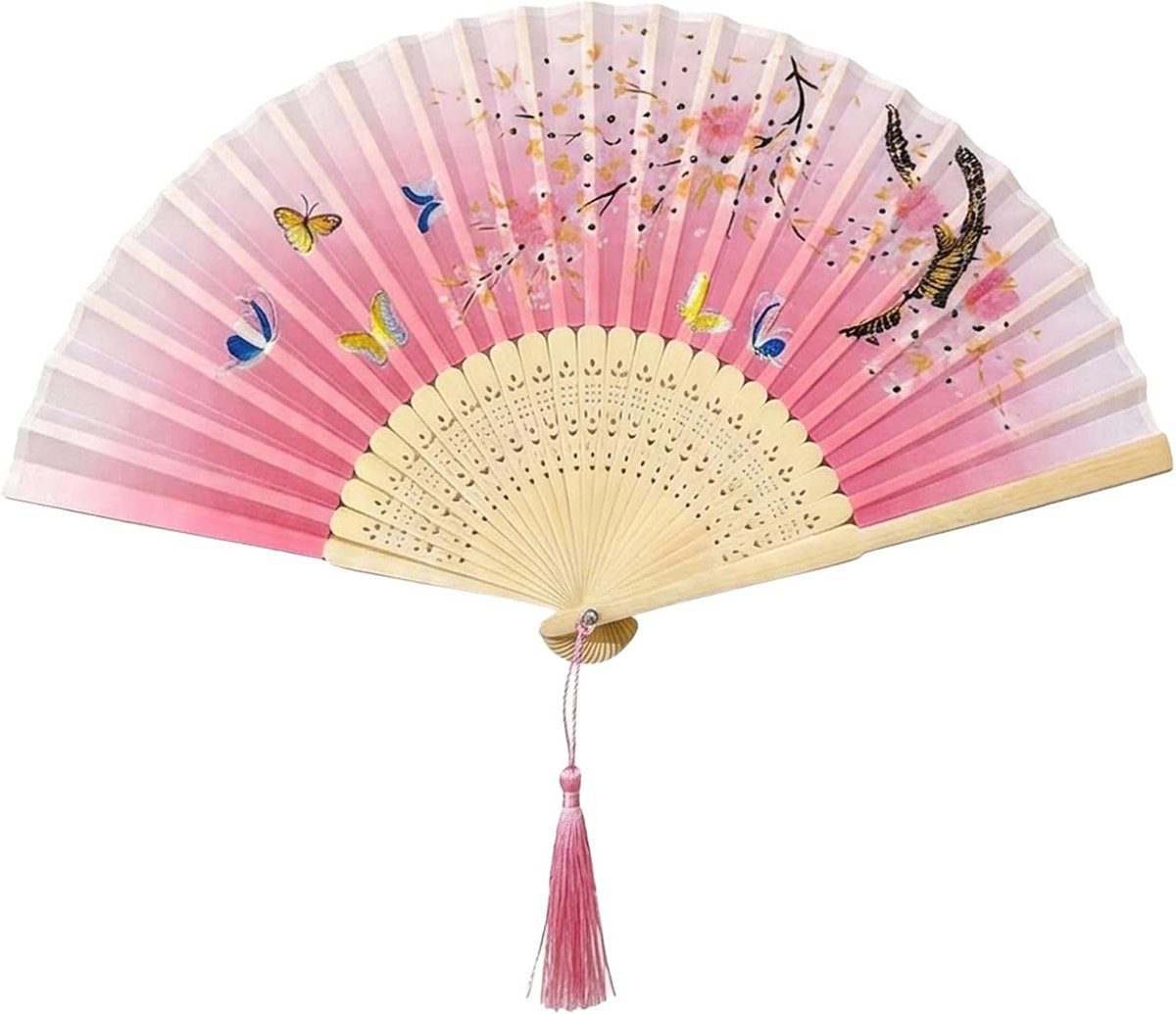1 stuks opvouwbare handwaaier, opvouwbare handwaaier met kwastjes, Chinese vouwwaaier, draagbaar, retro waaier, Chinese stijl voor dans, decoratie, stijl 21