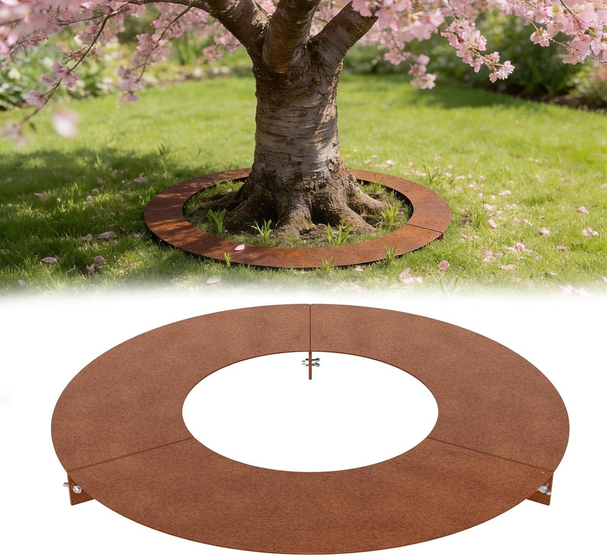 Platte Grasrand, Gazonrand met Boomringpatroon, Ø120cm Roestbruin