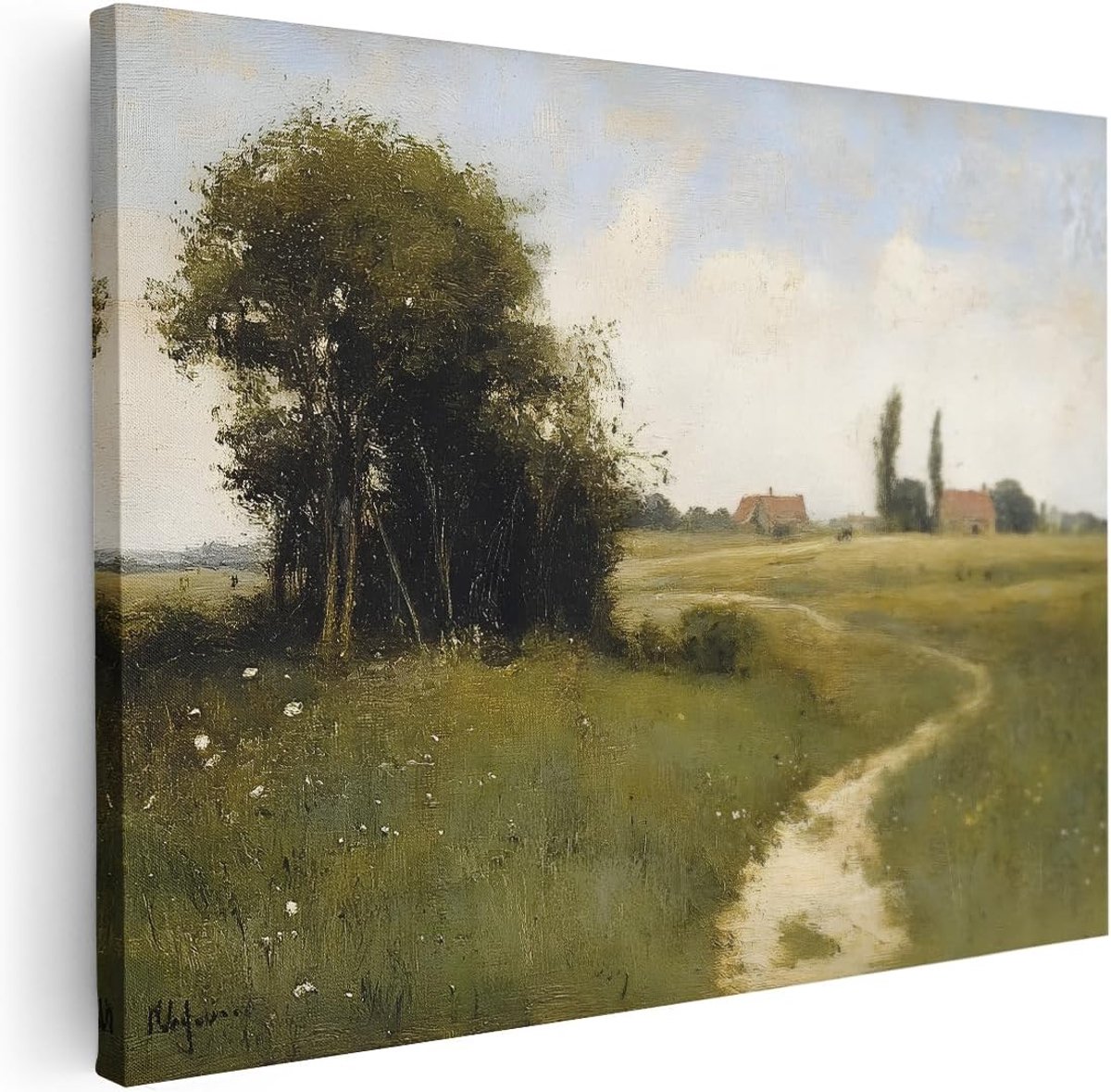 Canvas Schilderij Landschap - 120x90 cm - Groot - Wanddecoratie Landelijk - Muurdecoratie Natuur - Decoratie Boerderij Pad
