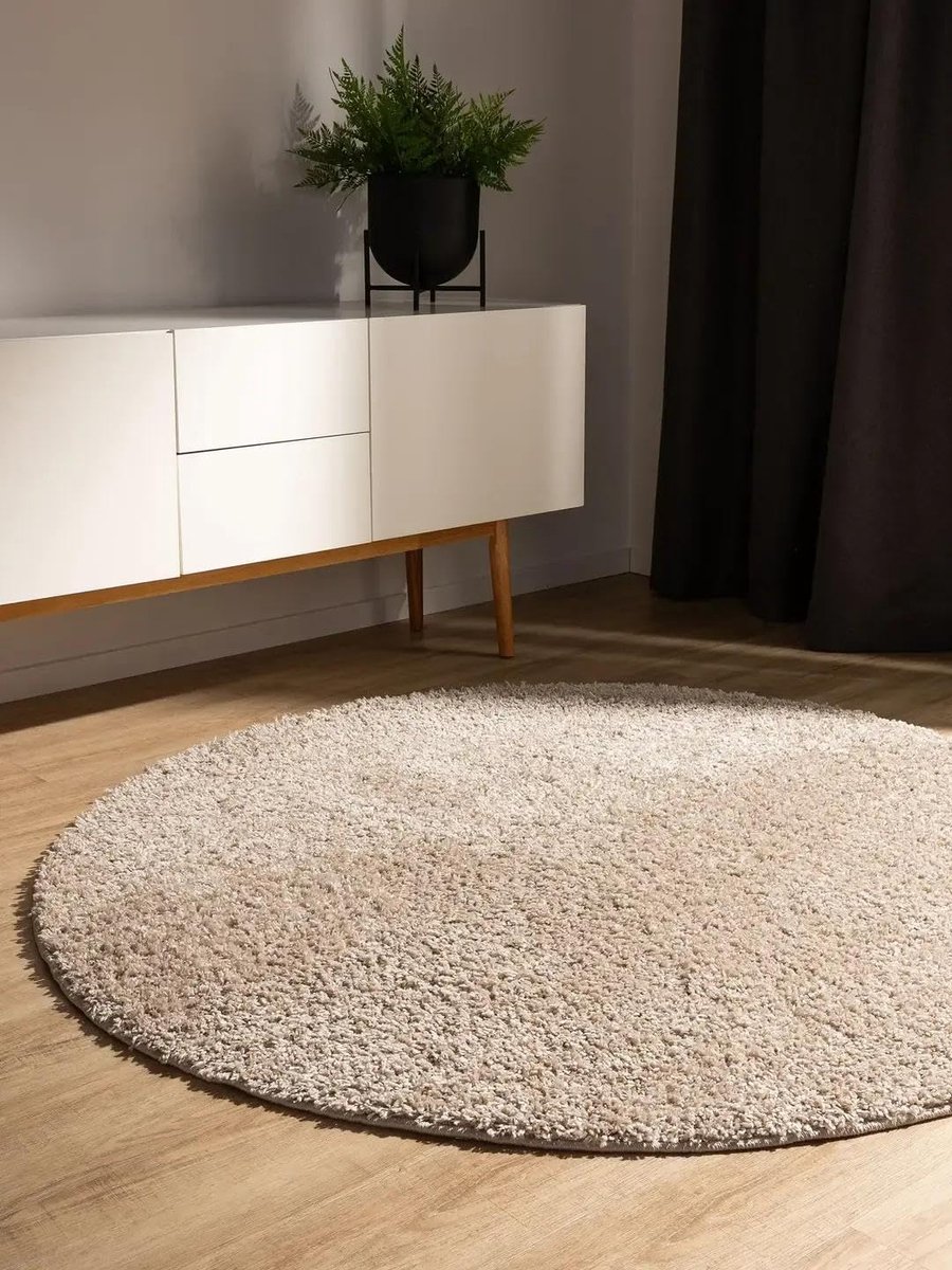Benuta Basic Hoogpolig Vloerkleed woonkamer Soho - Beige 160 cm Rond - Wasbaar - Zacht minimalistisch - Gemakkelijk - Tapijt voor vloerverwarming geschikt - Rug living room - Carpet laagpolig