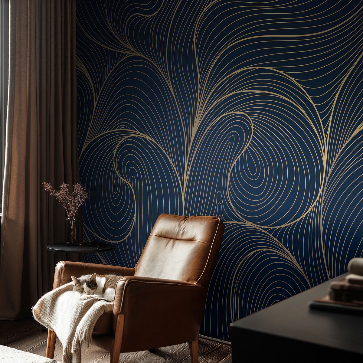 Coloray Vliesbehang - Marine Snellijm Behang - 104x70 cm - Golvend Motief Muurschildering - Slaapkamer behang Abstractie - Fotobehang Vlies - Gang behang