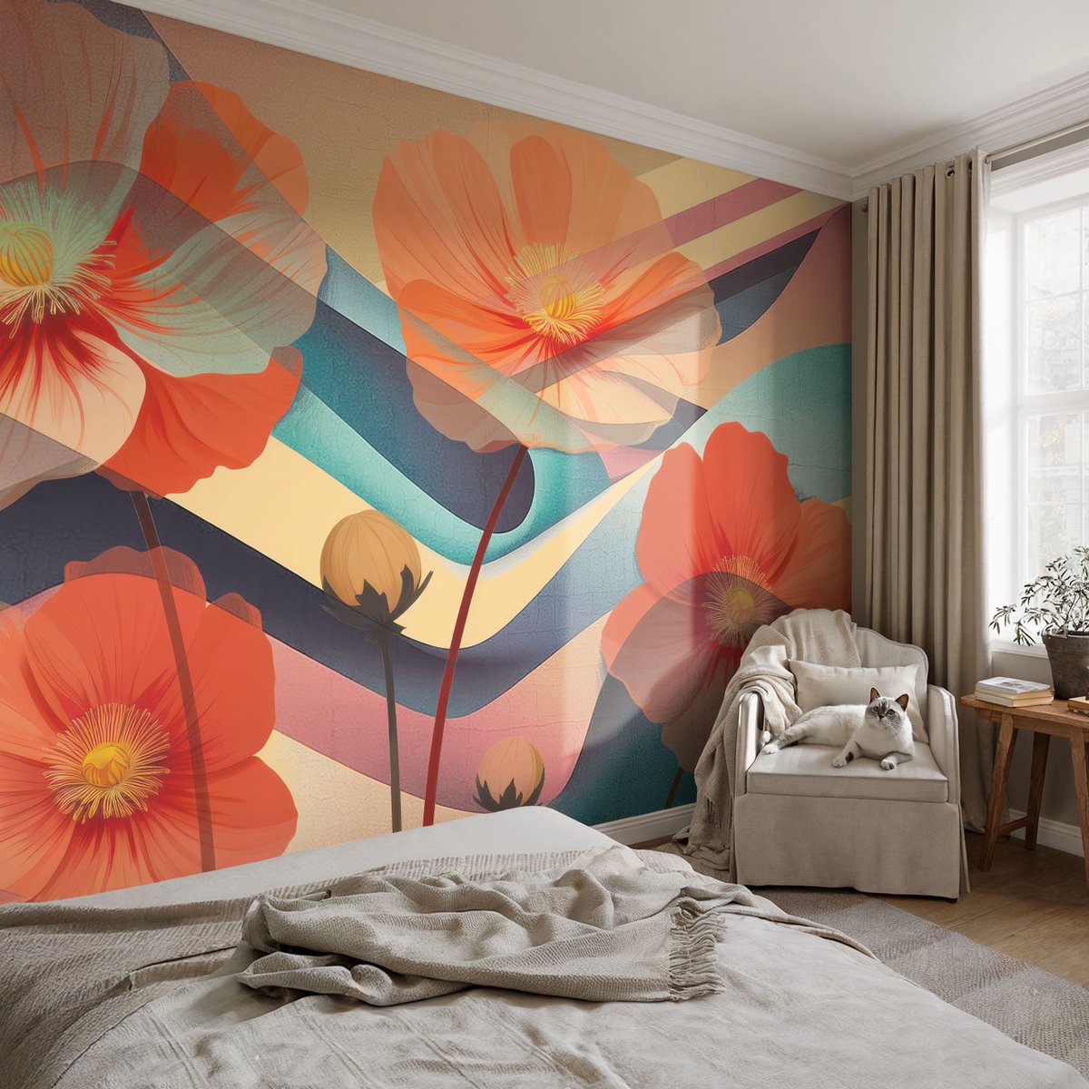 Coloray Vliesbehang - Oranje Snellijm Behang - 104x70 cm - Bloemen Van De Zintuigen Muurschildering - Gang behang Bloemen En Planten - Fotobehang Vlies - Slaapkamer behang