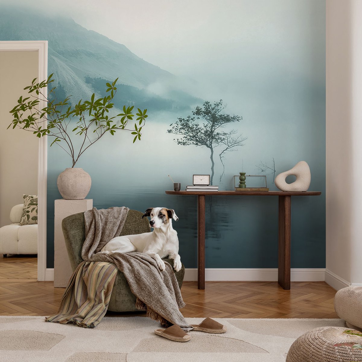 Coloray Vliesbehang - Grijs Snellijm Behang - 104x70 cm - Mystiek Van De Natuur Muurschildering - Slaapkamer behang Landschappen - Fotobehang Vlies - Slaapkamer behang