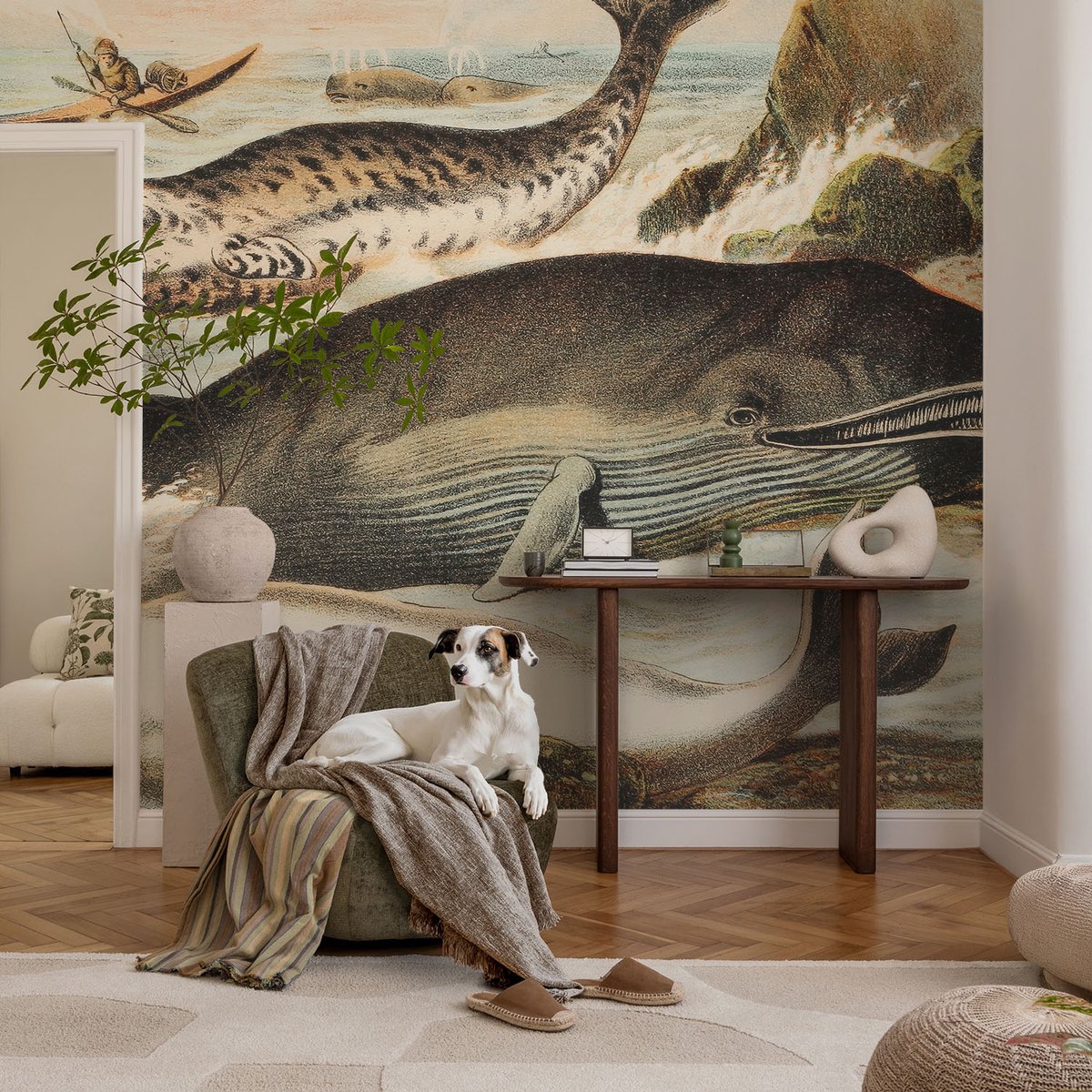 Coloray Vliesbehang - Wit Snellijm Behang - 104x70 cm - Zeereuzen Muurschildering - Gang behang Dieren - Fotobehang Vlies - Slaapkamer behang